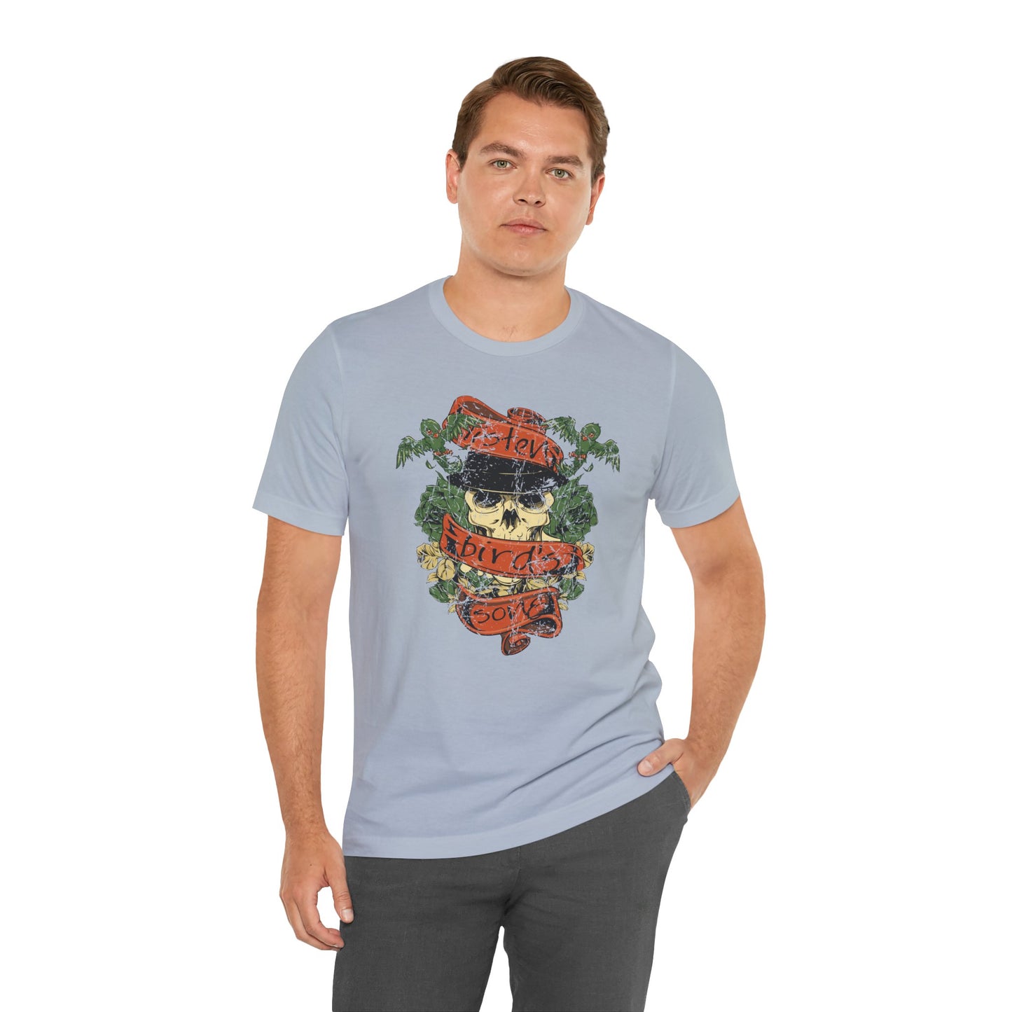 Skull Floral Tattoo Style Graphic Design Unisex Cotton T-Shirt Art-38