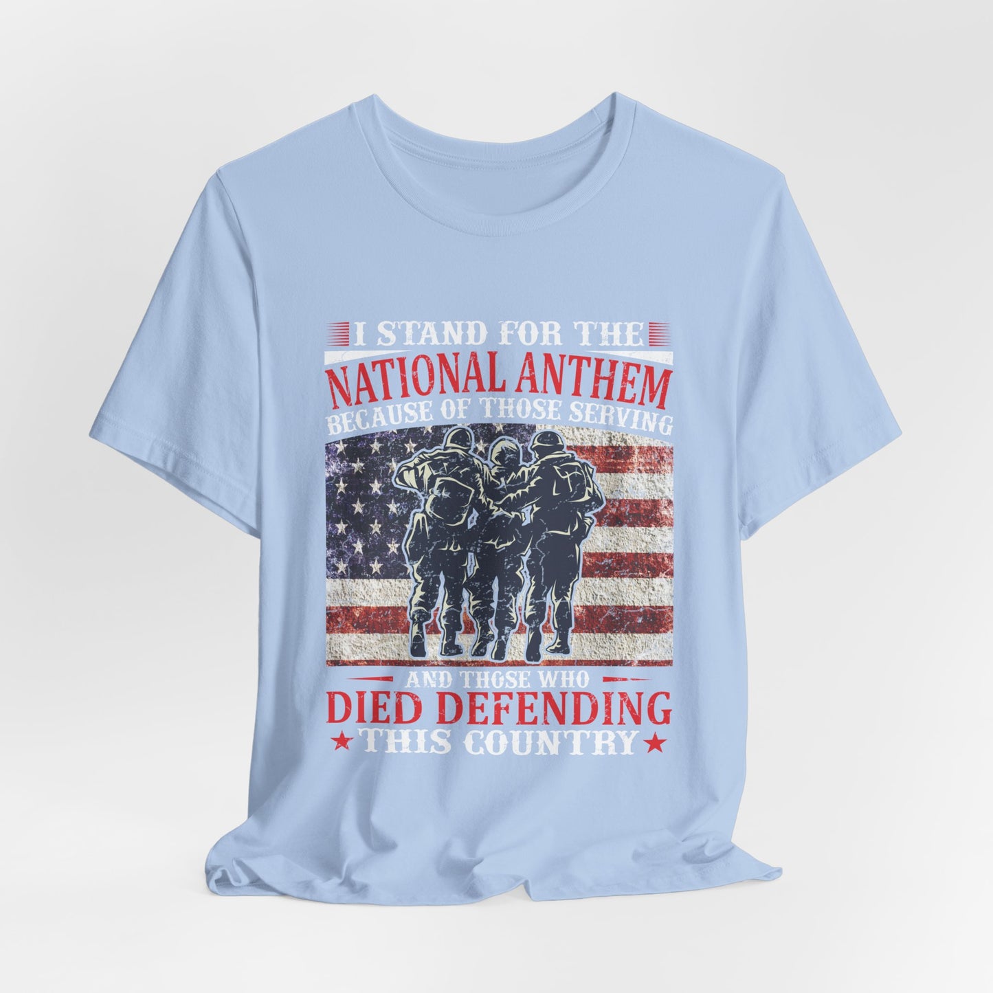 I Stand For The National Anthem military tribute T-Shirt American flag soldiers Unisex Cotton v36