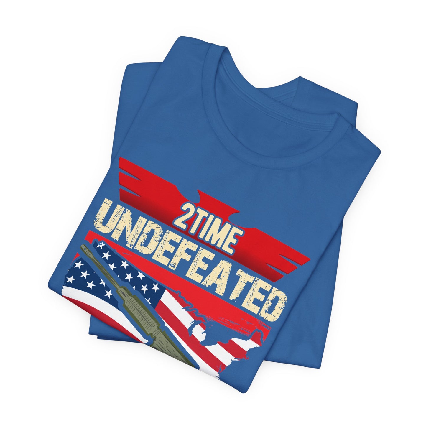 2Time Undefeated World War Champs T-Shirt American Flag Rifle Design Unisex Cotton v15