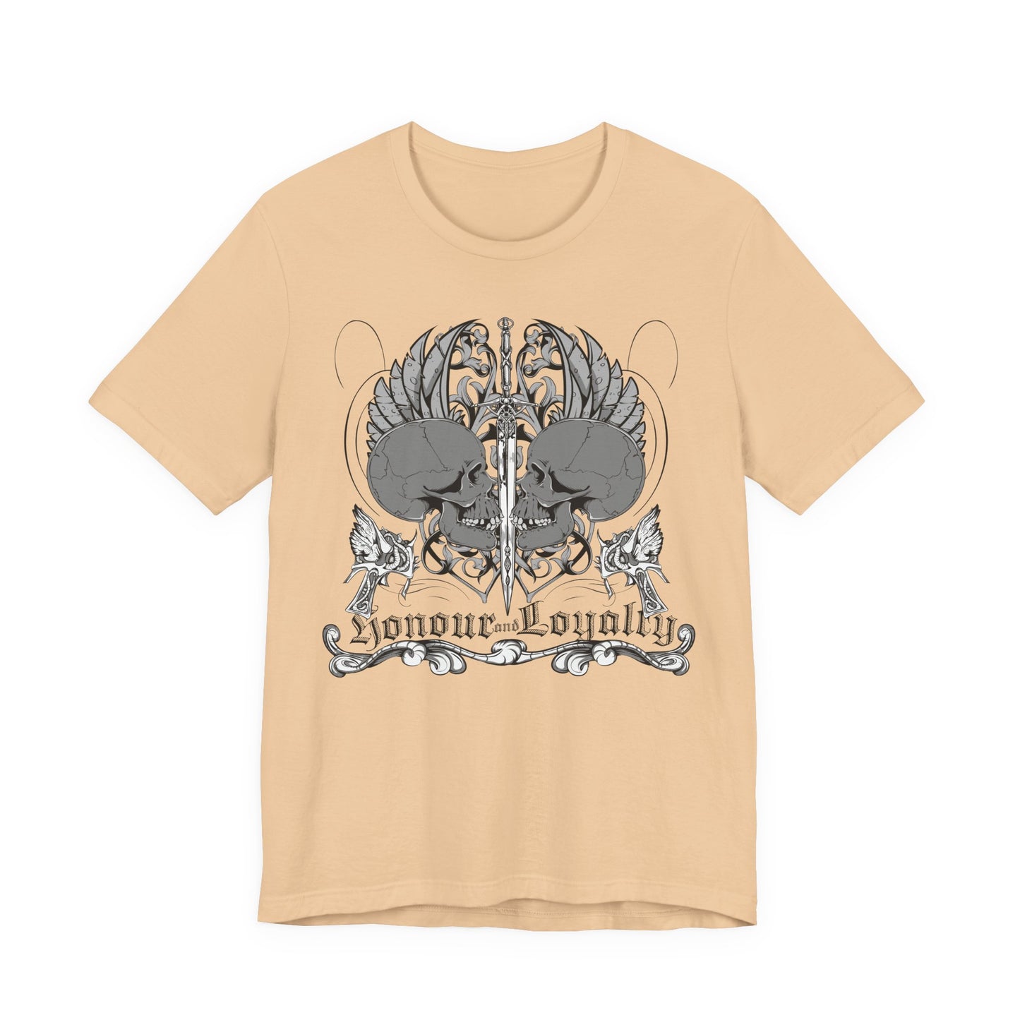 Honor Loyalty crest tee Gothic heraldry skulls wings emblem Art-48