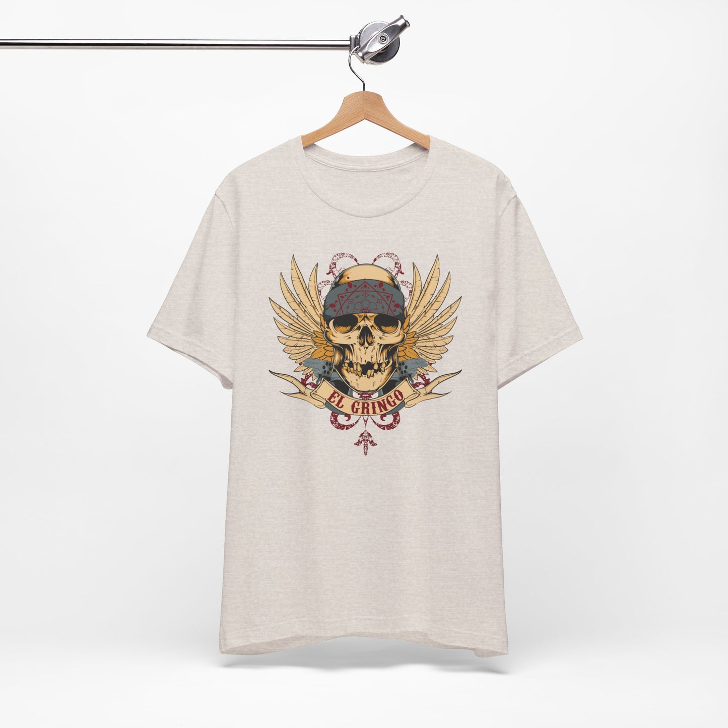 El Gringo Skull with Wings T-Shirt Vintage Tattoo Style Art-53