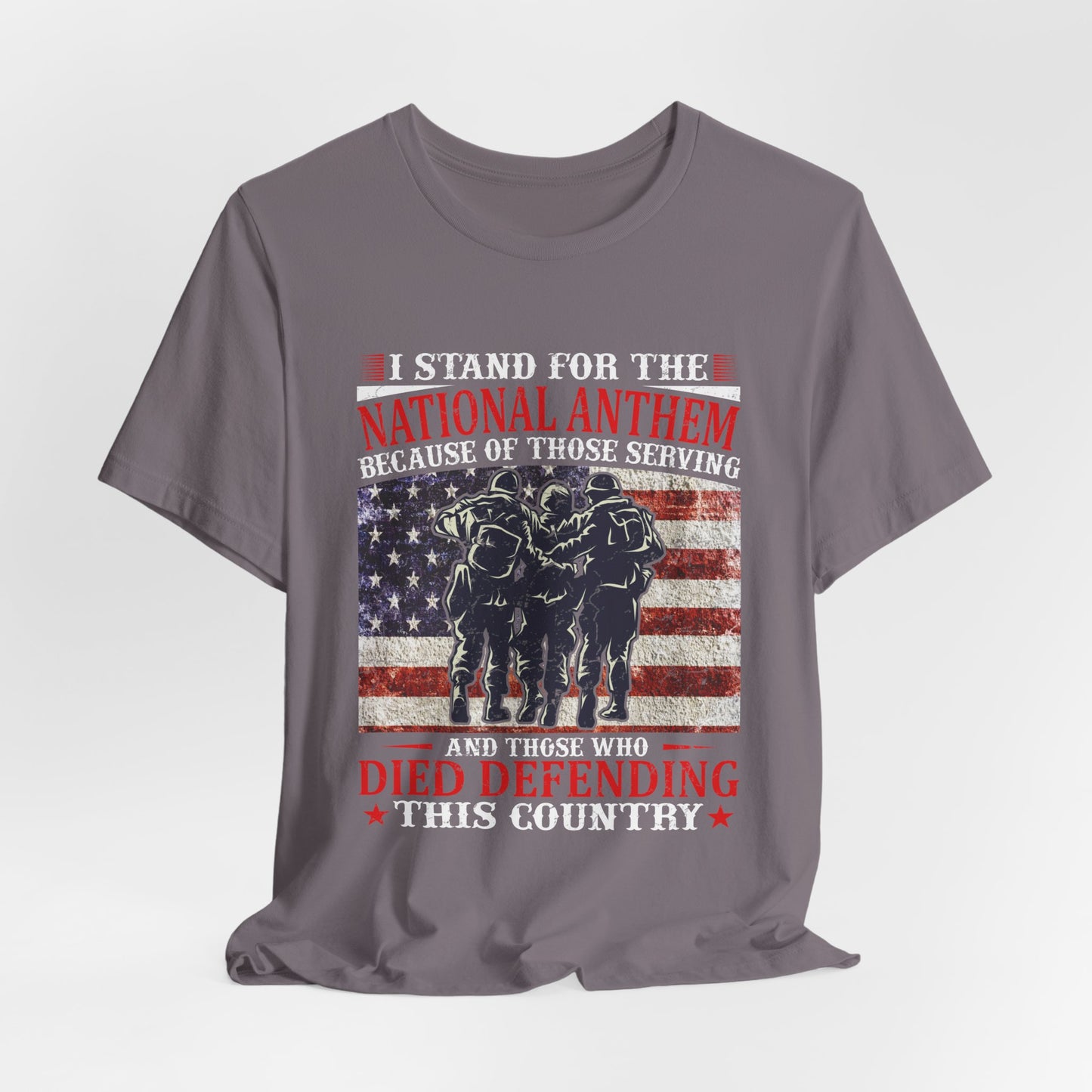 I Stand For The National Anthem military tribute T-Shirt American flag soldiers Unisex Cotton v36