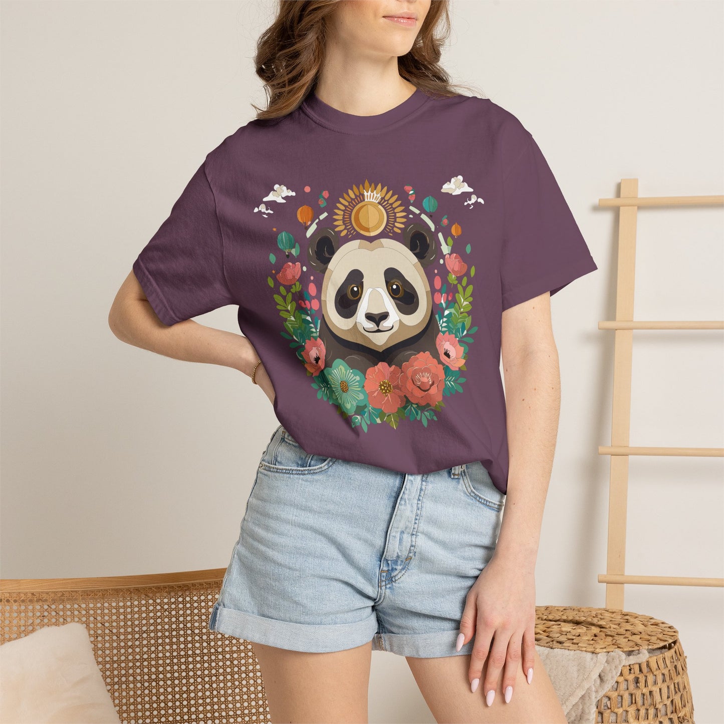 Panda Portrait T-Shirt Unisex Cotton Floral Chinese Graphic Circle Animal Art Tee p4