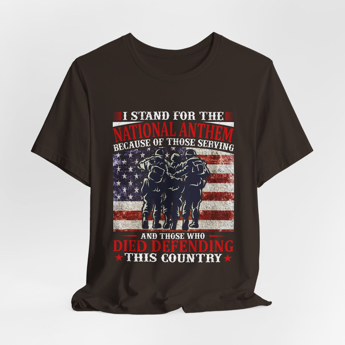 I Stand For The National Anthem military tribute T-Shirt American flag soldiers Unisex Cotton v36