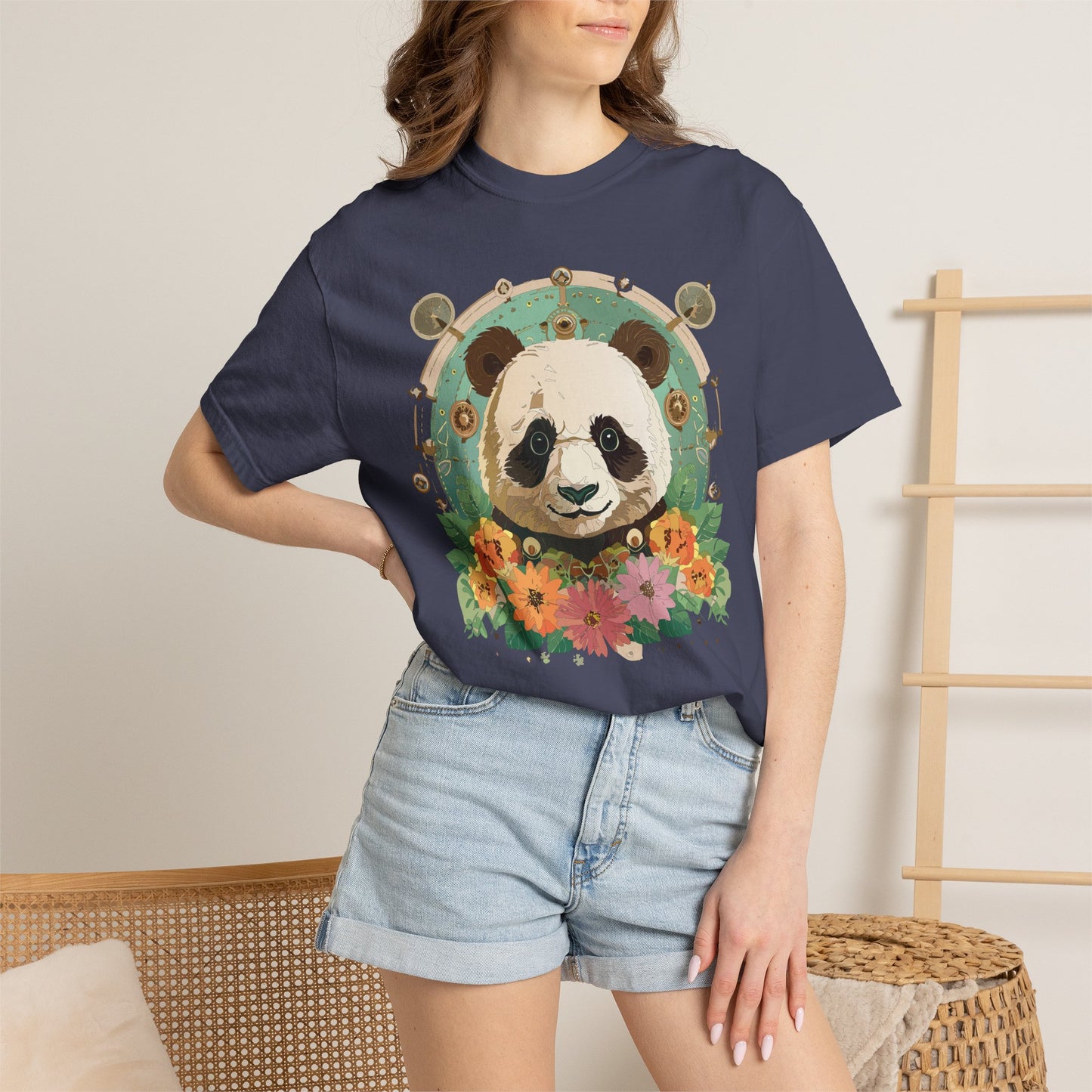 Panda Portrait T-Shirt Unisex Cotton Floral Chinese Graphic Circle Animal Art Tee p3