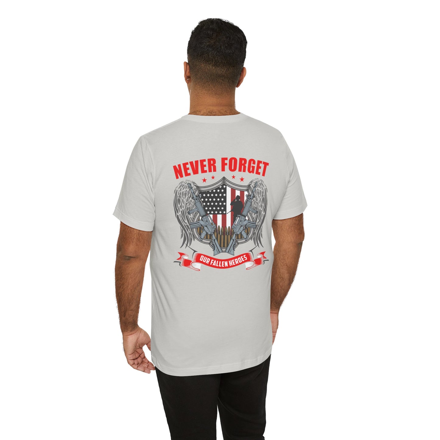 Never Forget Our Fallen Heroes T-Shirt American Flag Shield Eagles Unisex Cotton v39