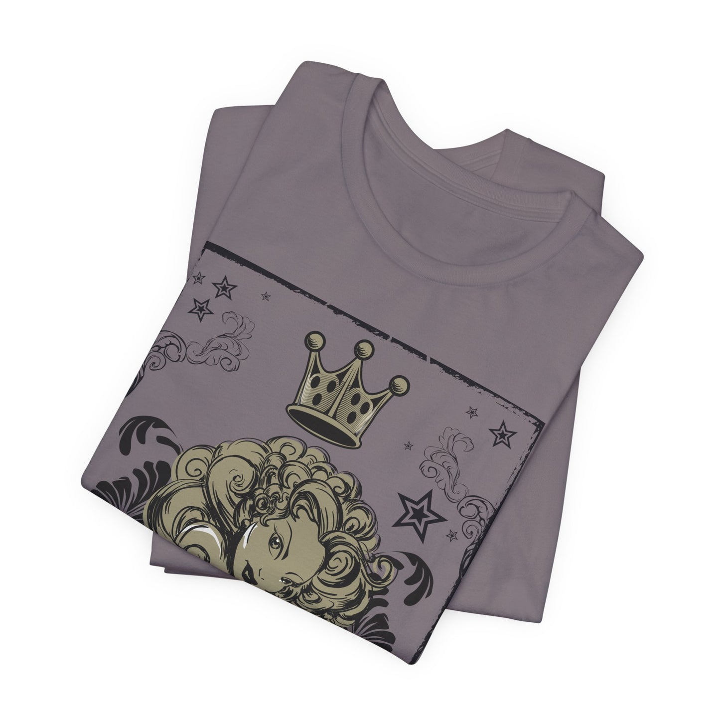 Crown Face Portrait Graphic Tee Vintage Floral Illustration Rock Band T-Shirt