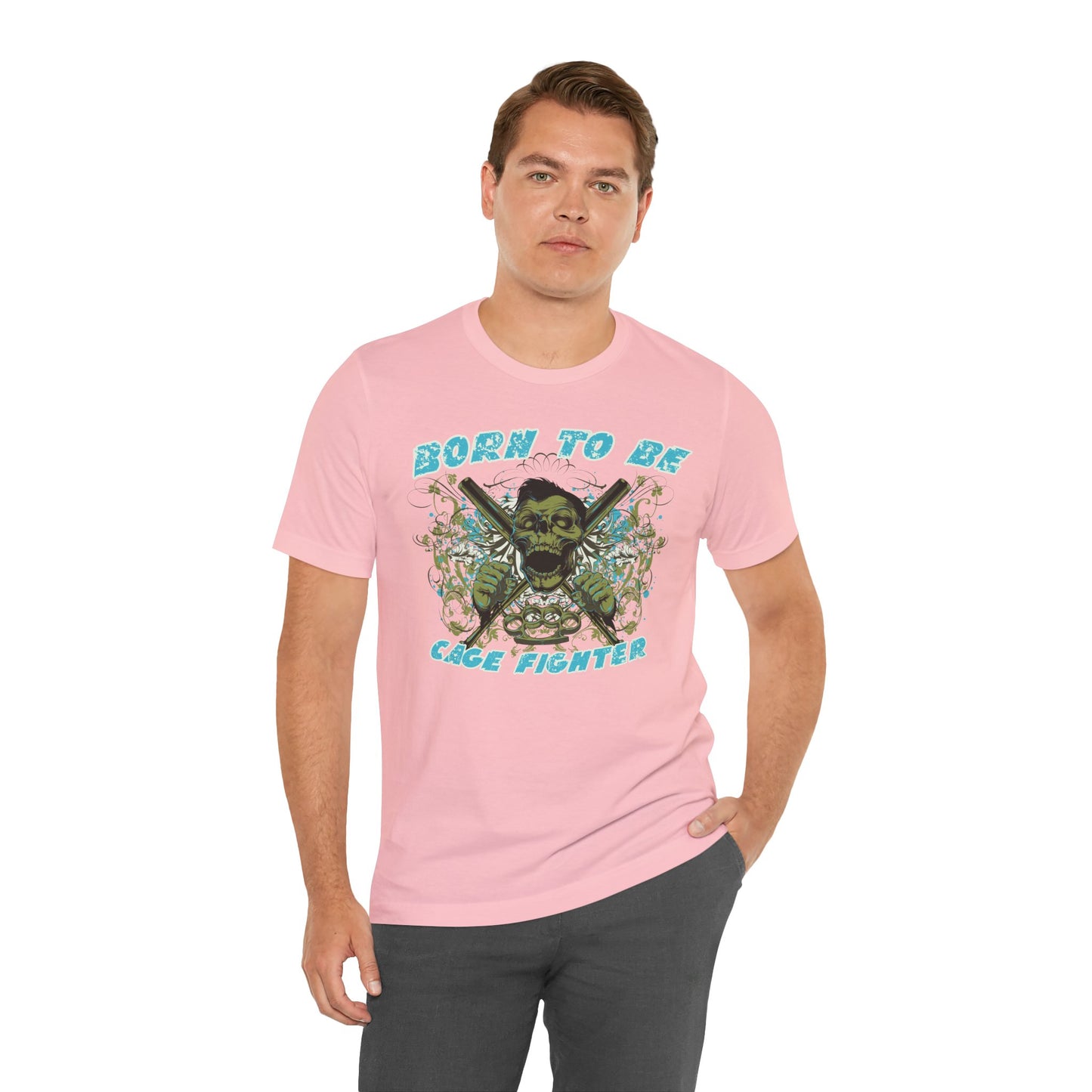 Born To Be Cage Fighter Tee Skull Crossed Knives Graphic T-Shirt