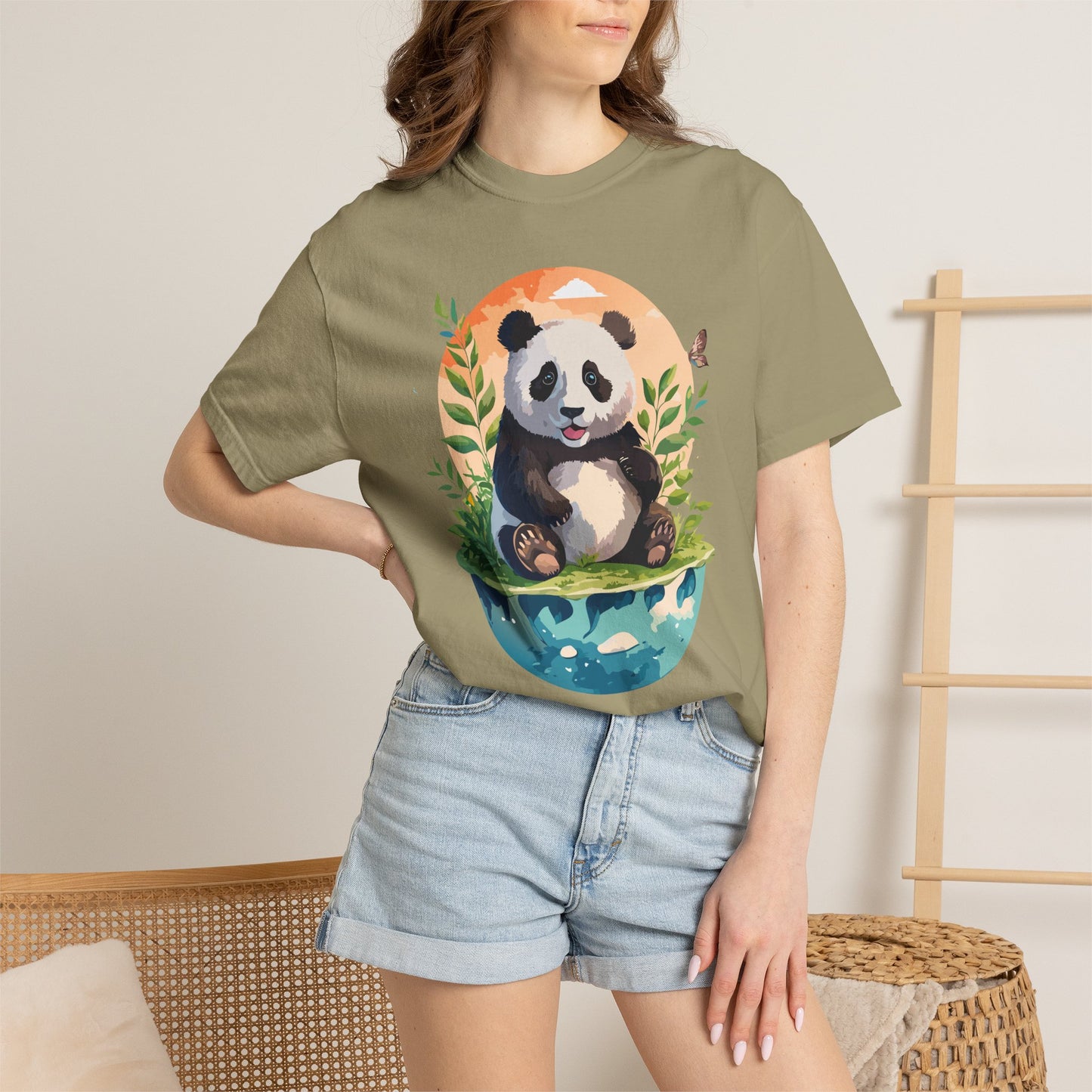 Panda Portrait T-Shirt Unisex Cotton Floral Chinese Graphic Circle Animal Art Tee pp4