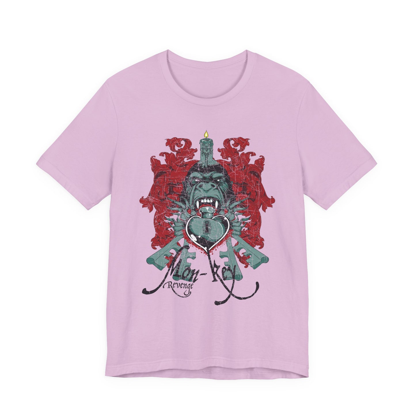 Gorilla Crest with Sword and Heart T-Shirt Heraldic Gothic Design Rock Band T-Shirt