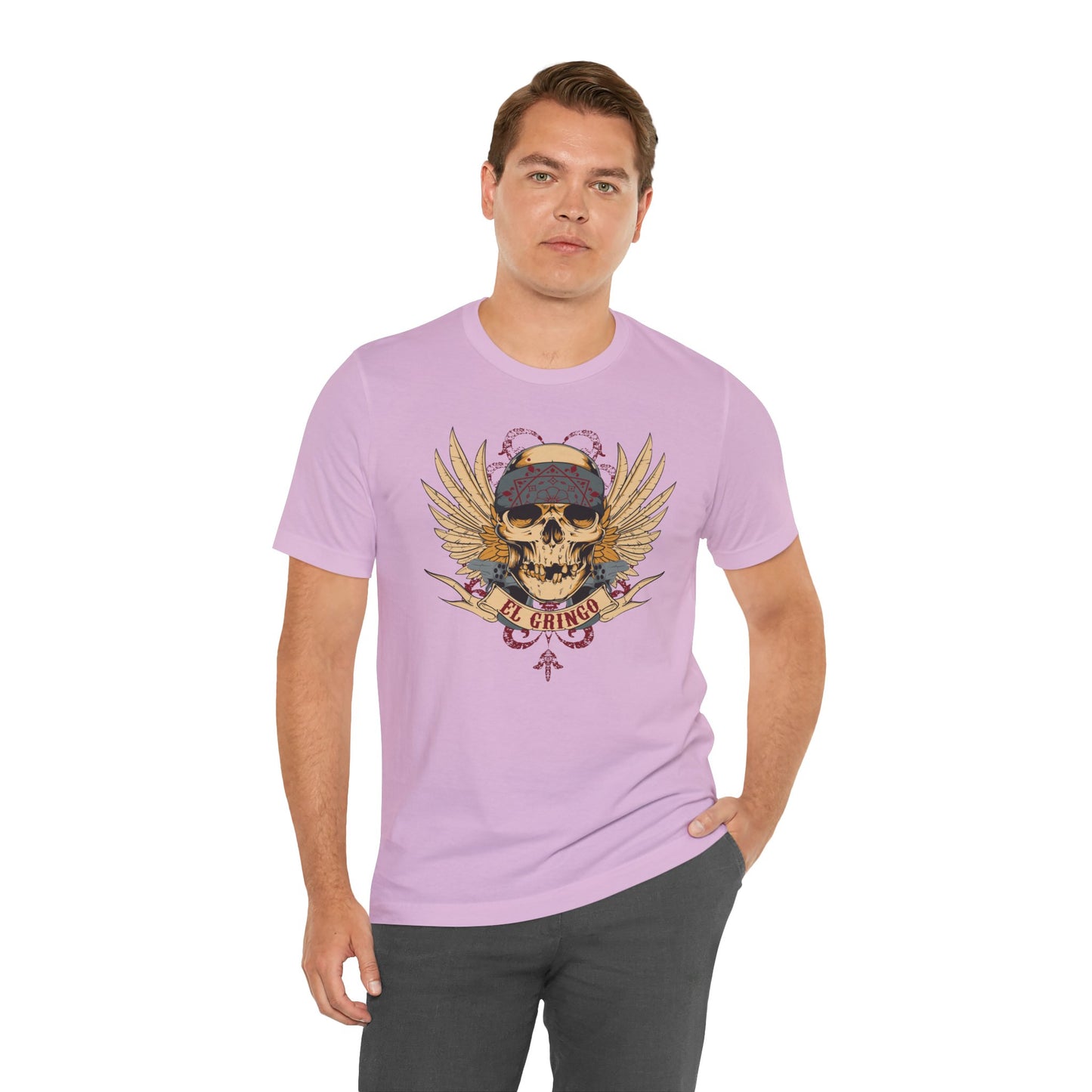 El Gringo Skull with Wings T-Shirt Vintage Tattoo Style Art-53