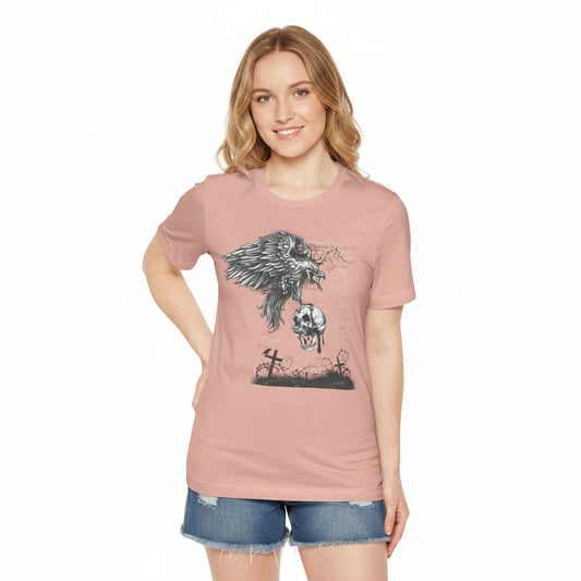 Raven and Skull Illustration Graphic Unisex Cotton T-Shirt r19