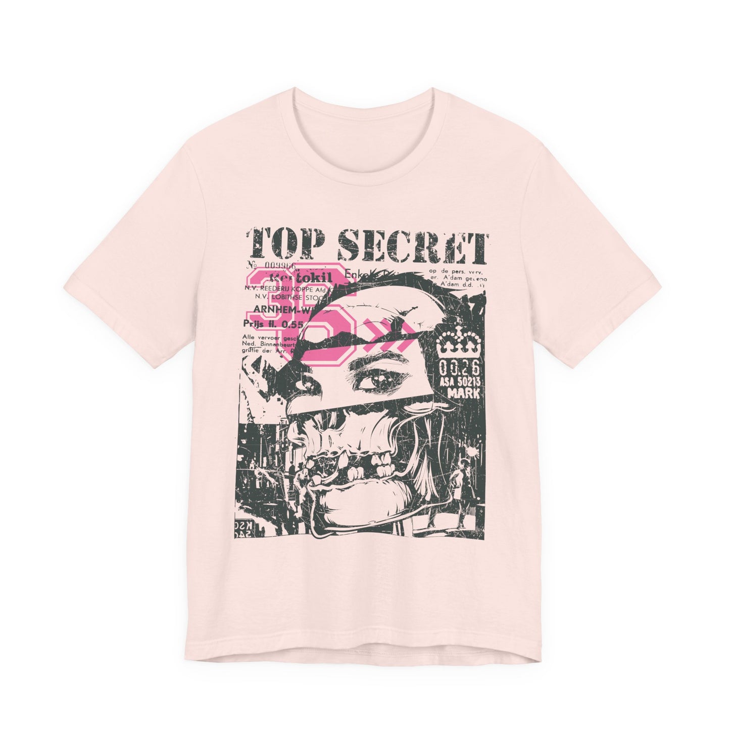 Top Secret Skull Face Tee Grunge Graphic T-Shirt Retro Collage A-6