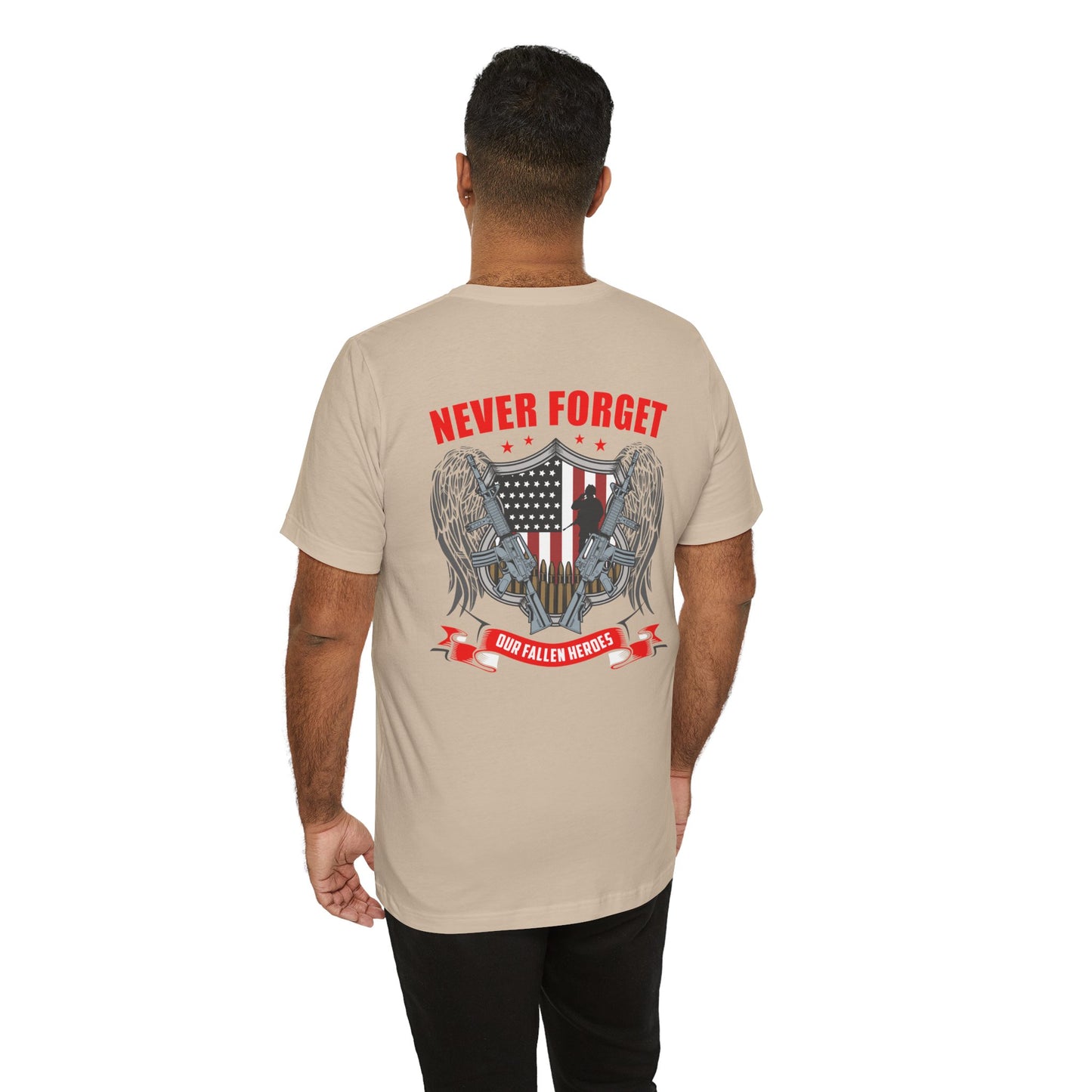 Never Forget Our Fallen Heroes T-Shirt American Flag Shield Eagles Unisex Cotton v39