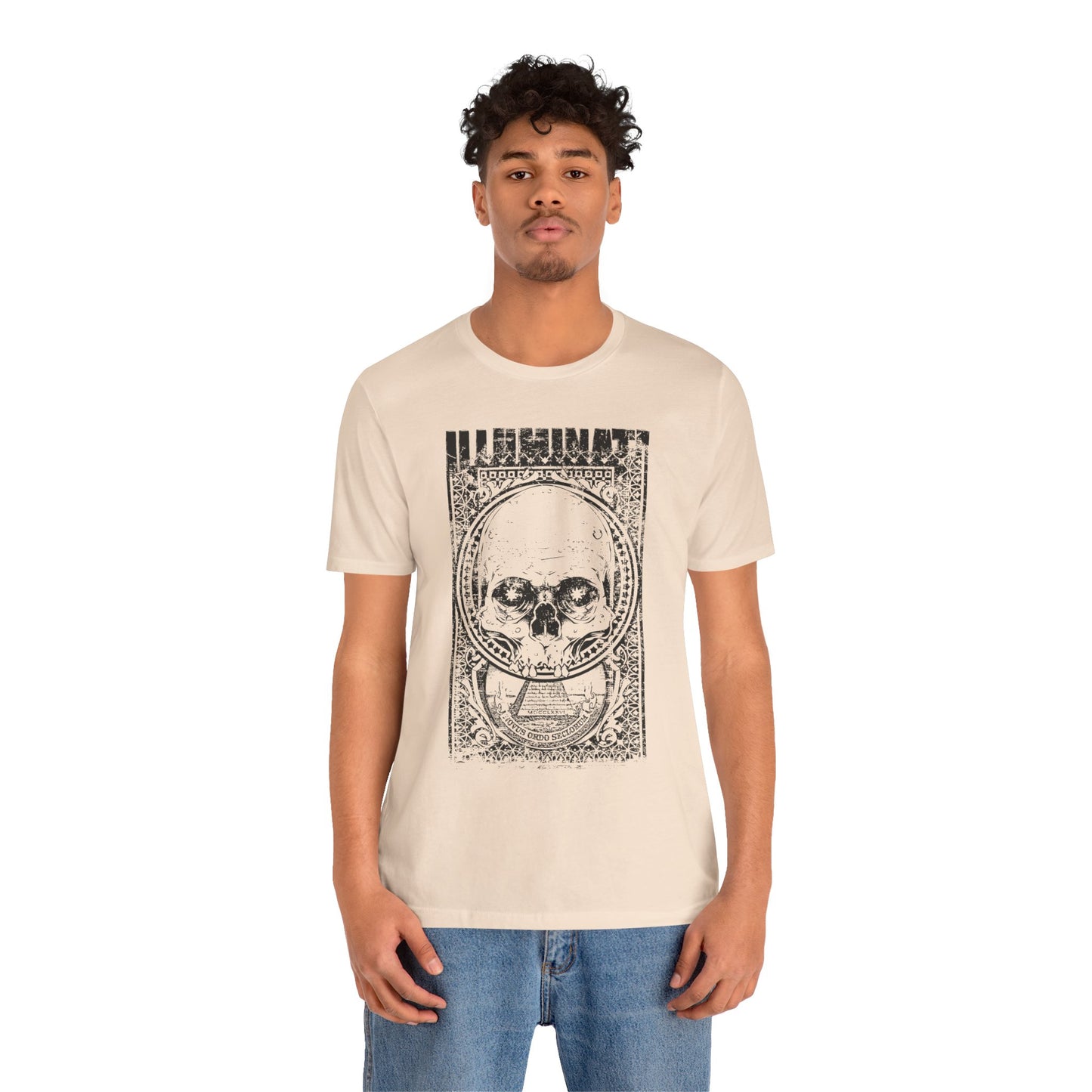 Skull Circle Graphic T-Shirt Vintage Etching Illustration Art Design Tee A-9