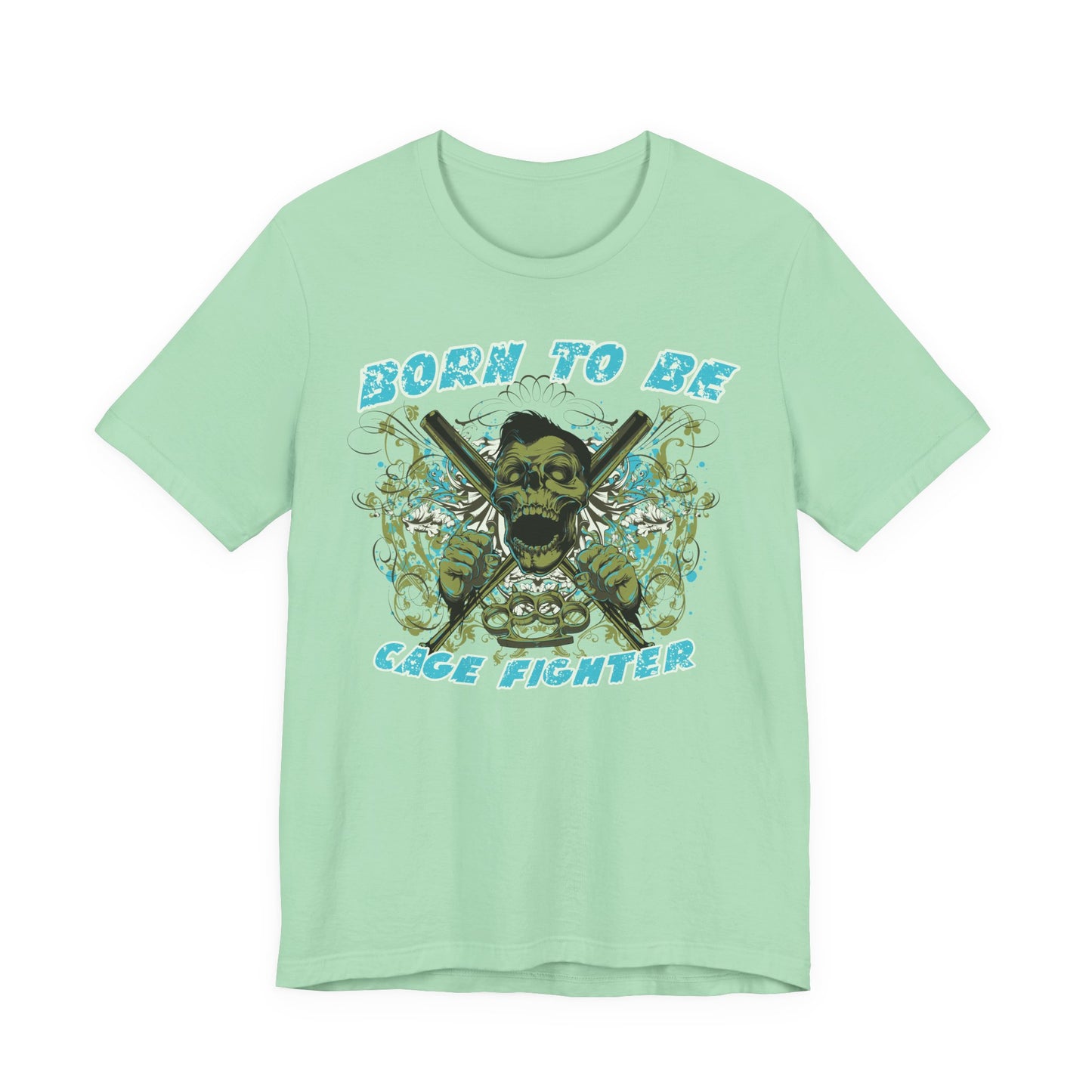 Born To Be Cage Fighter Tee Skull Crossed Knives Graphic T-Shirt