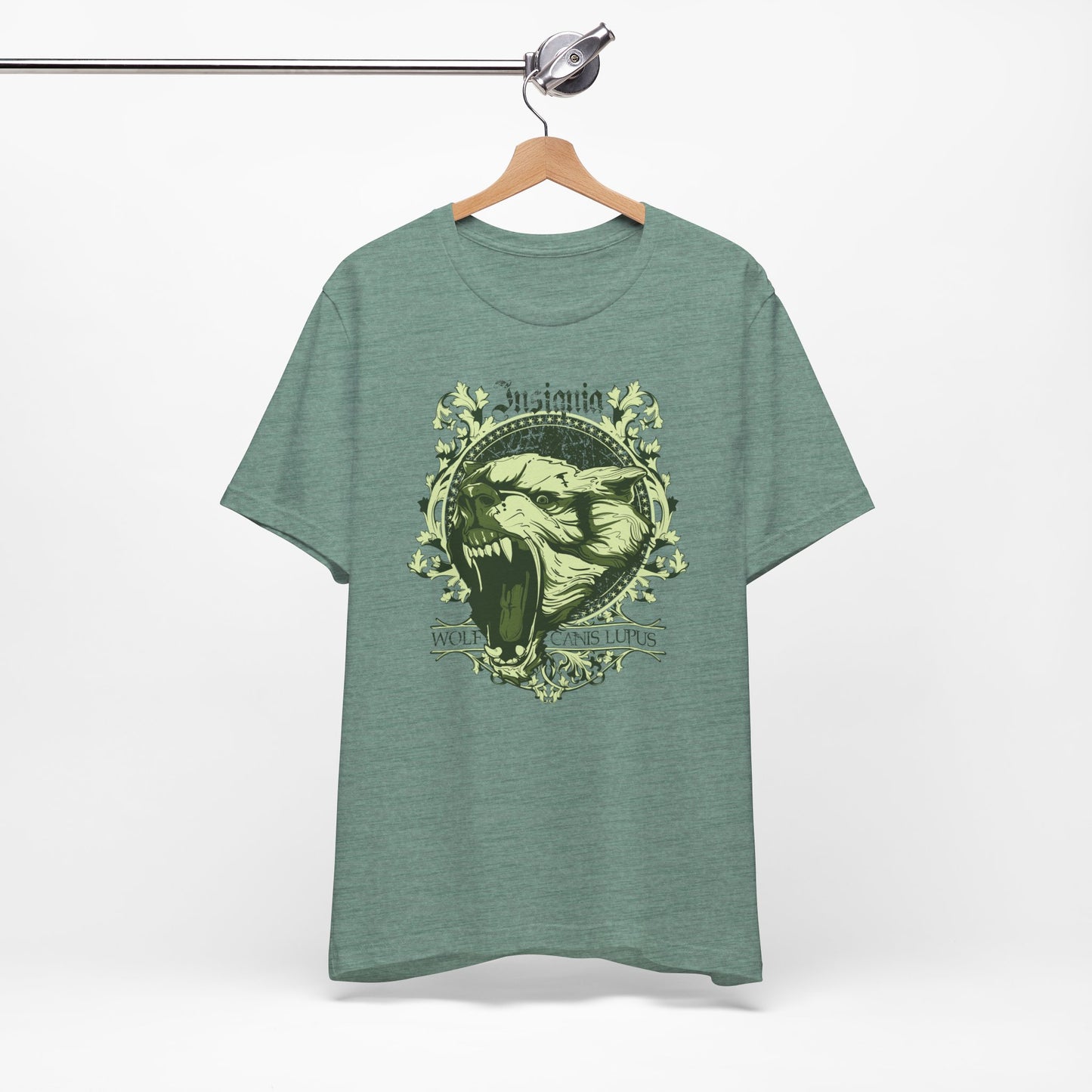 Howling Wolf Skull Tee Gothic Vintage Crest, Green Graphic Shirt Art-54