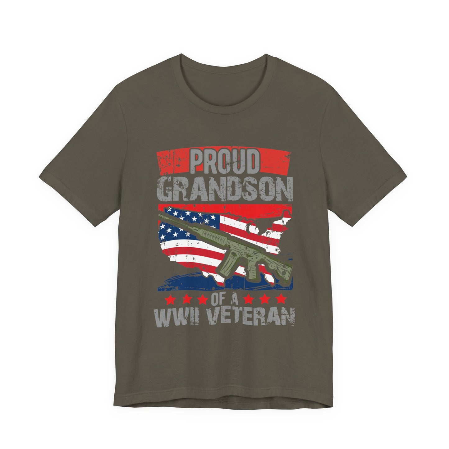 Proud Grandson of a WWII Veteran T-Shirt American Flag Rifle Graphic Unisex Cotton v16