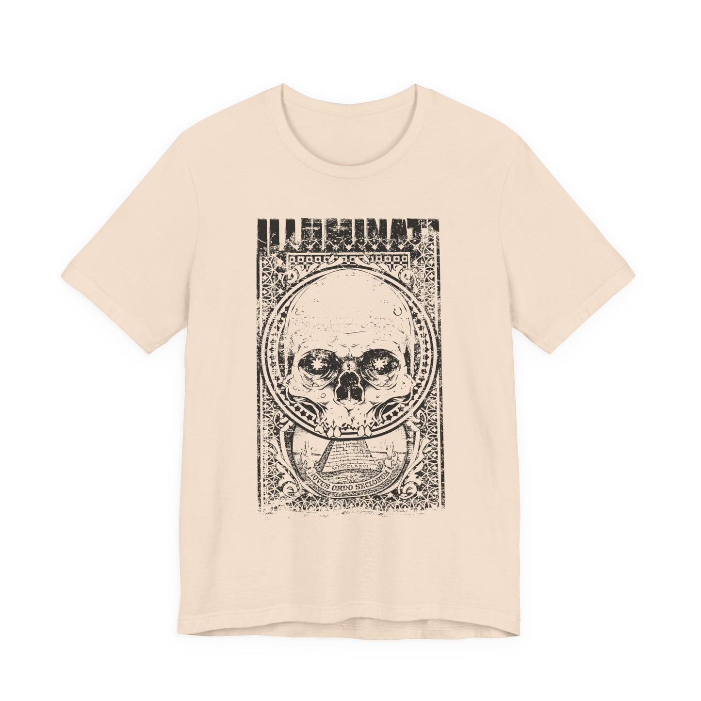 Skull Circle Graphic T-Shirt Vintage Etching Illustration Art Design Tee A-9