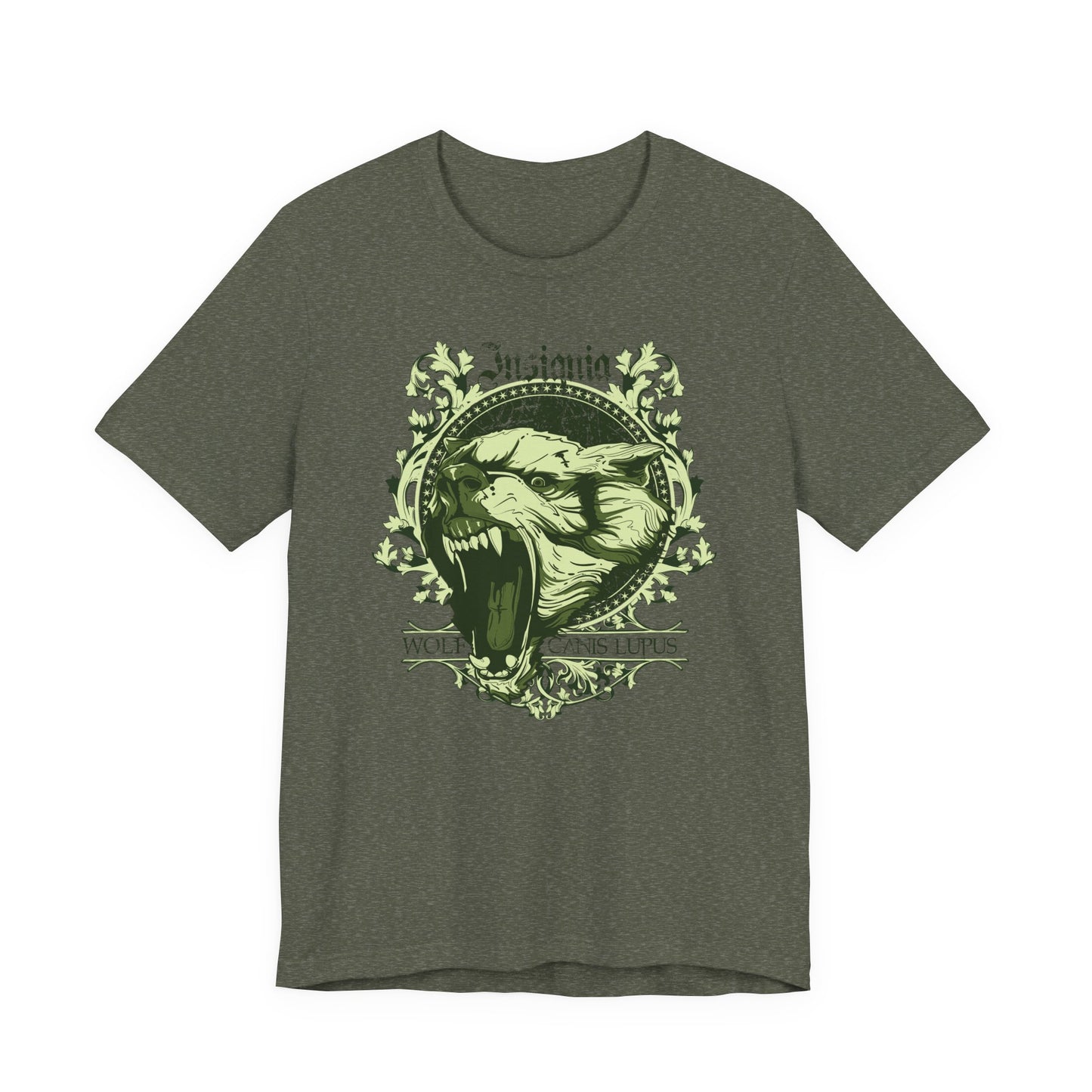 Howling Wolf Skull Tee Gothic Vintage Crest, Green Graphic Shirt Art-54