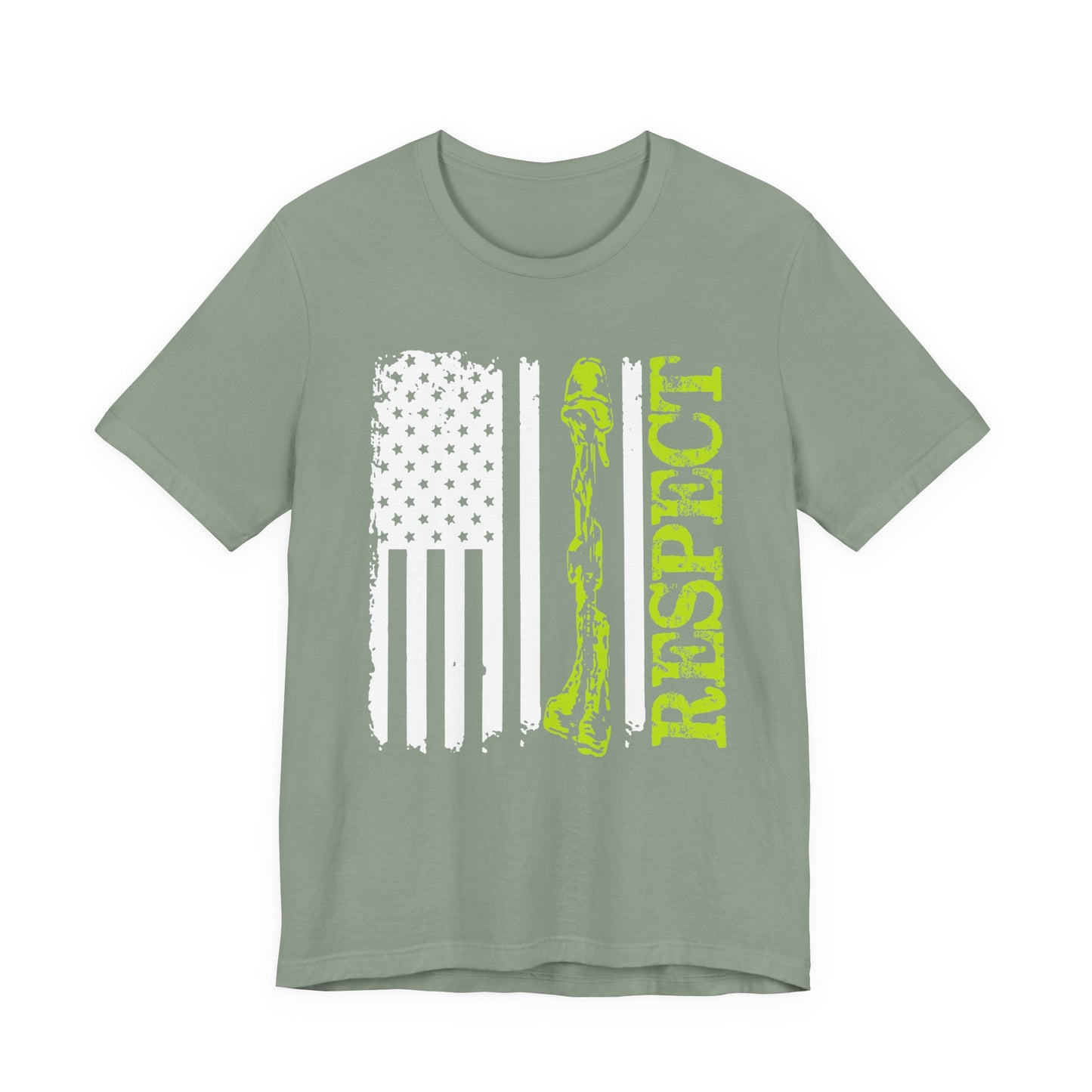 Respect Flag Rifle T-Shirt American Flag, Rifle Silhouette Military Tribute Unisex Cotton v57