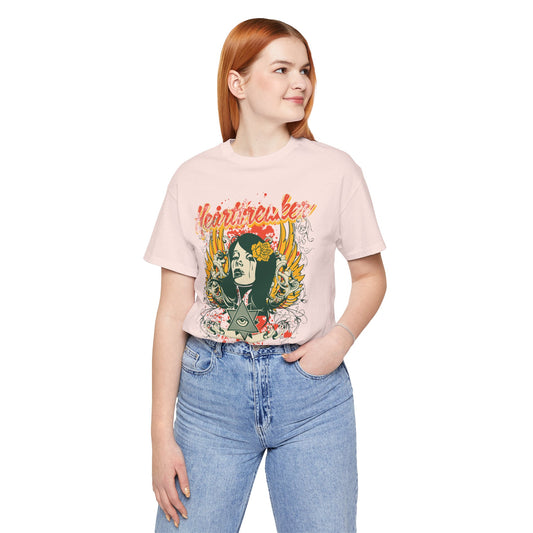 Heartbreaker Illustration Tee Retro Femme Portrait Floral Skull Graphic T-Shirt