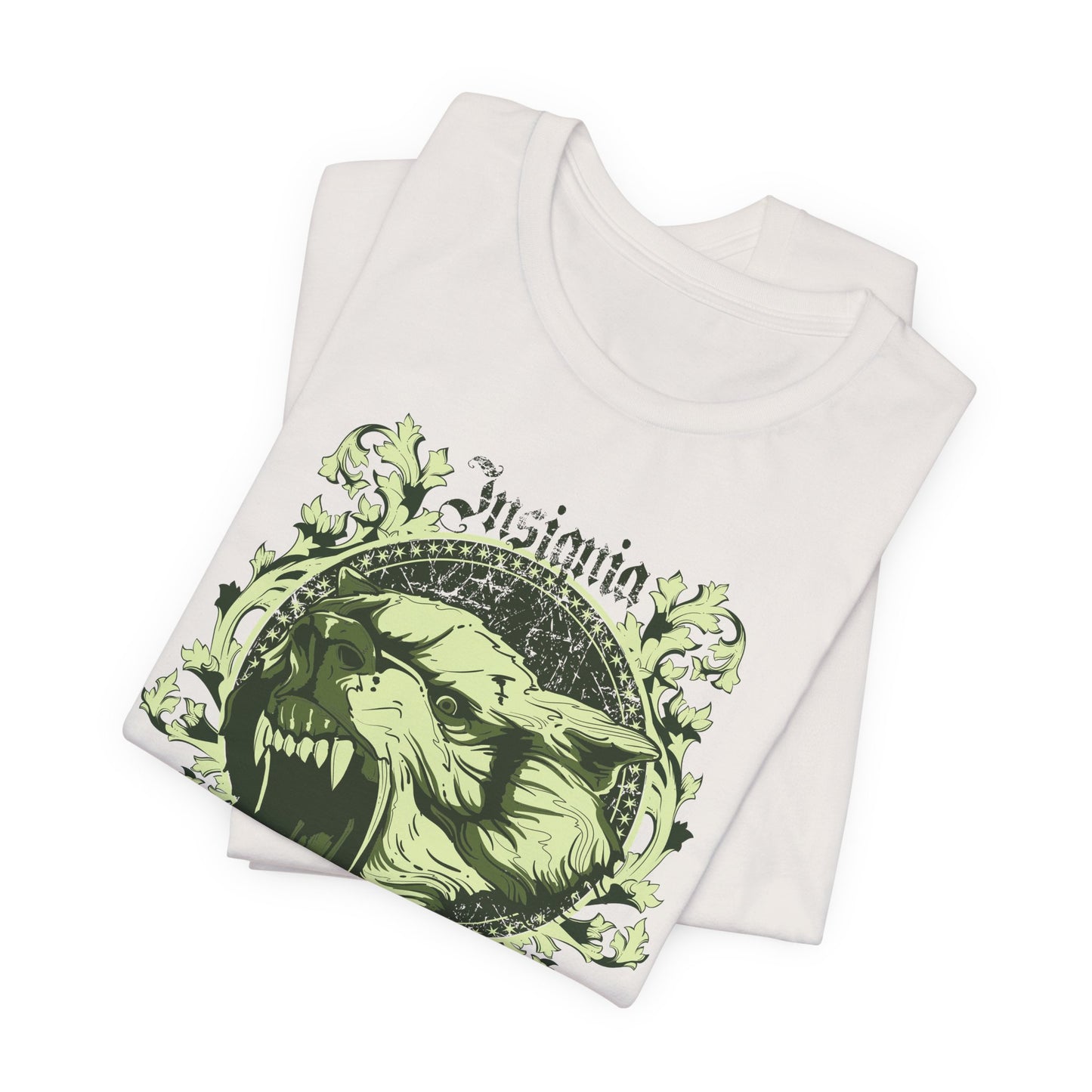 Howling Wolf Skull Tee Gothic Vintage Crest, Green Graphic Shirt Art-54