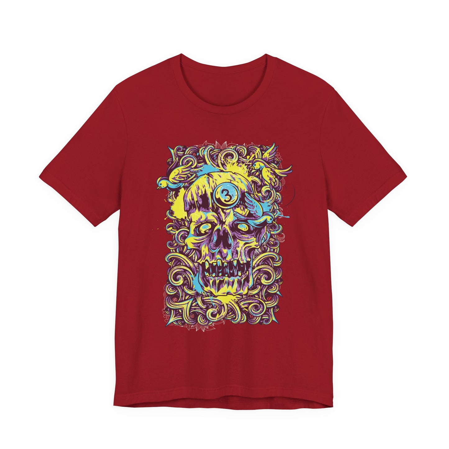 Colorful Skull Illustration Graphic Unisex Cotton T-Shirt r41