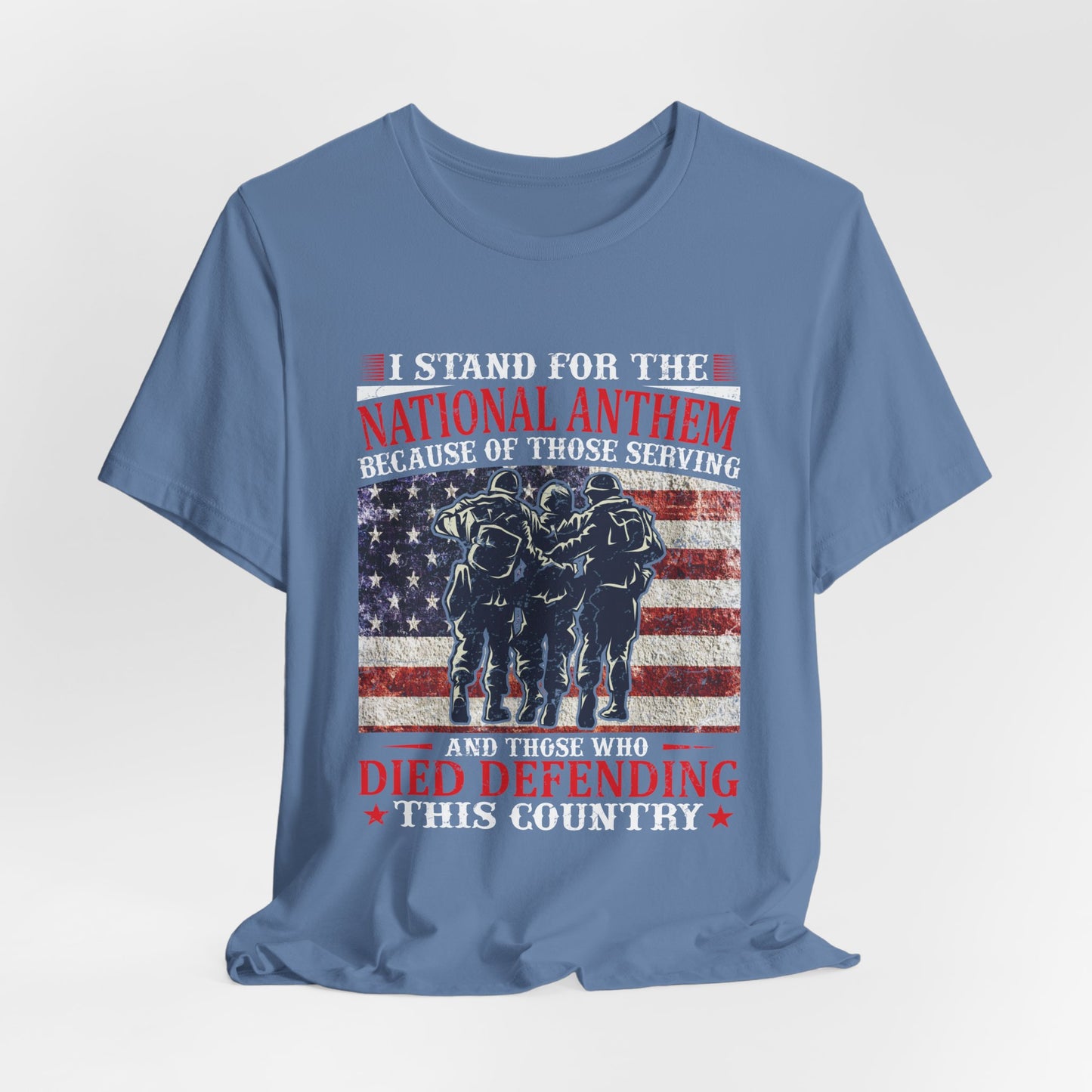 I Stand For The National Anthem military tribute T-Shirt American flag soldiers Unisex Cotton v36