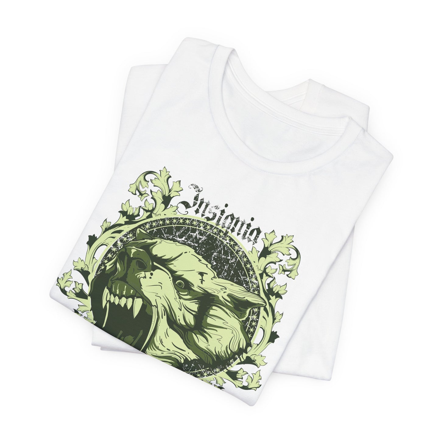 Howling Wolf Skull Tee Gothic Vintage Crest, Green Graphic Shirt Art-54