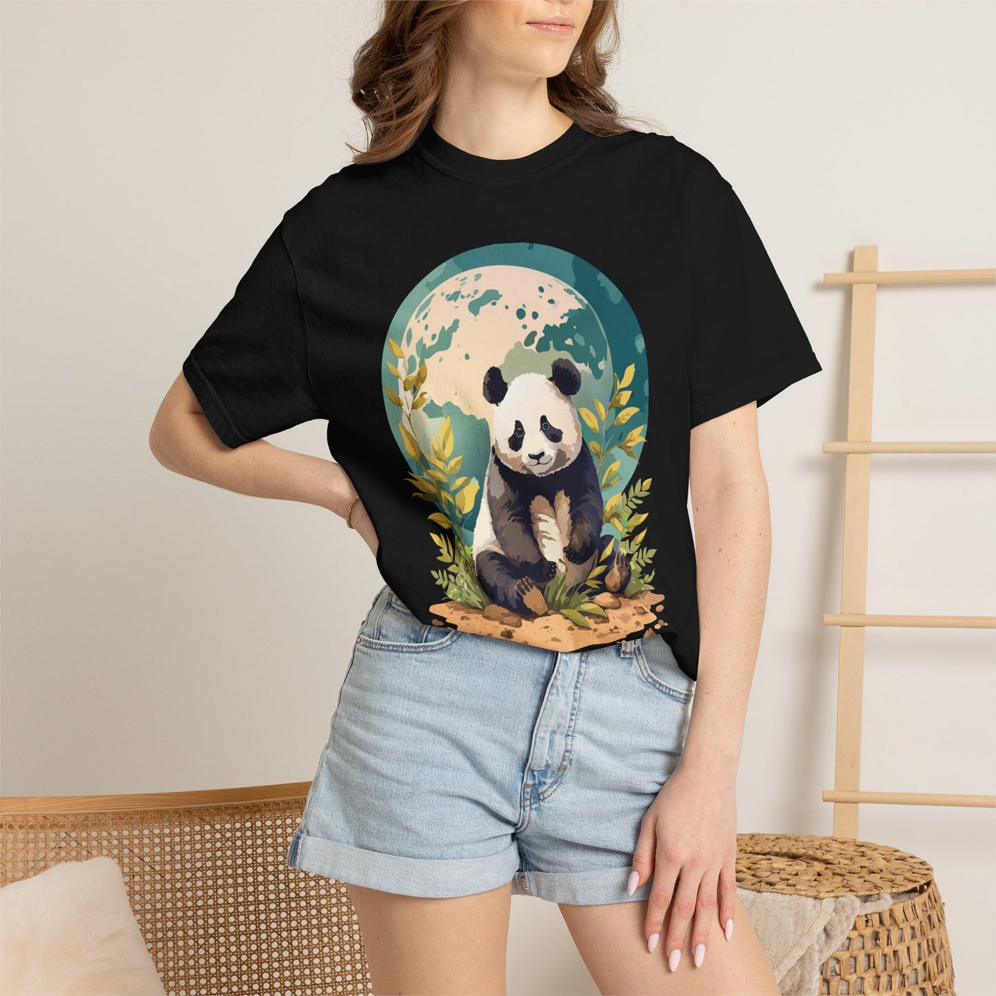Panda Portrait T-Shirt Unisex Cotton Floral Chinese Graphic Circle Animal Art Tee pp6