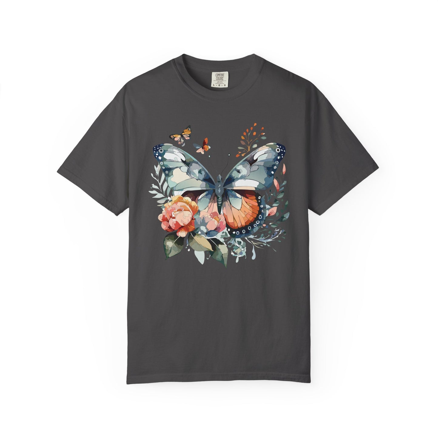Butterfly Floral Print T-Shirt Botanical Design Unisex Heavy Cotton Tee b1