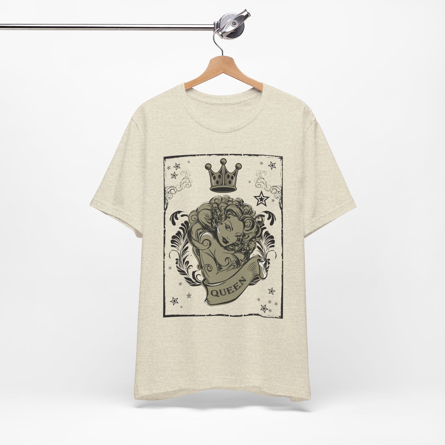 Crown Face Portrait Graphic Tee Vintage Floral Illustration Rock Band T-Shirt