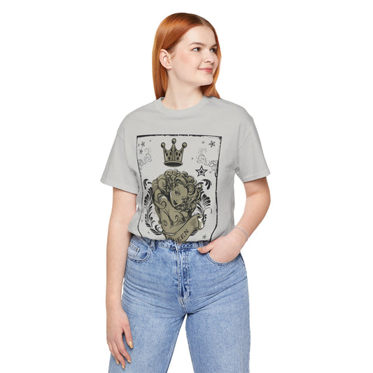 Queen Crown Portrait Tee Vintage Floral Illustration Rock Band T-Shirt