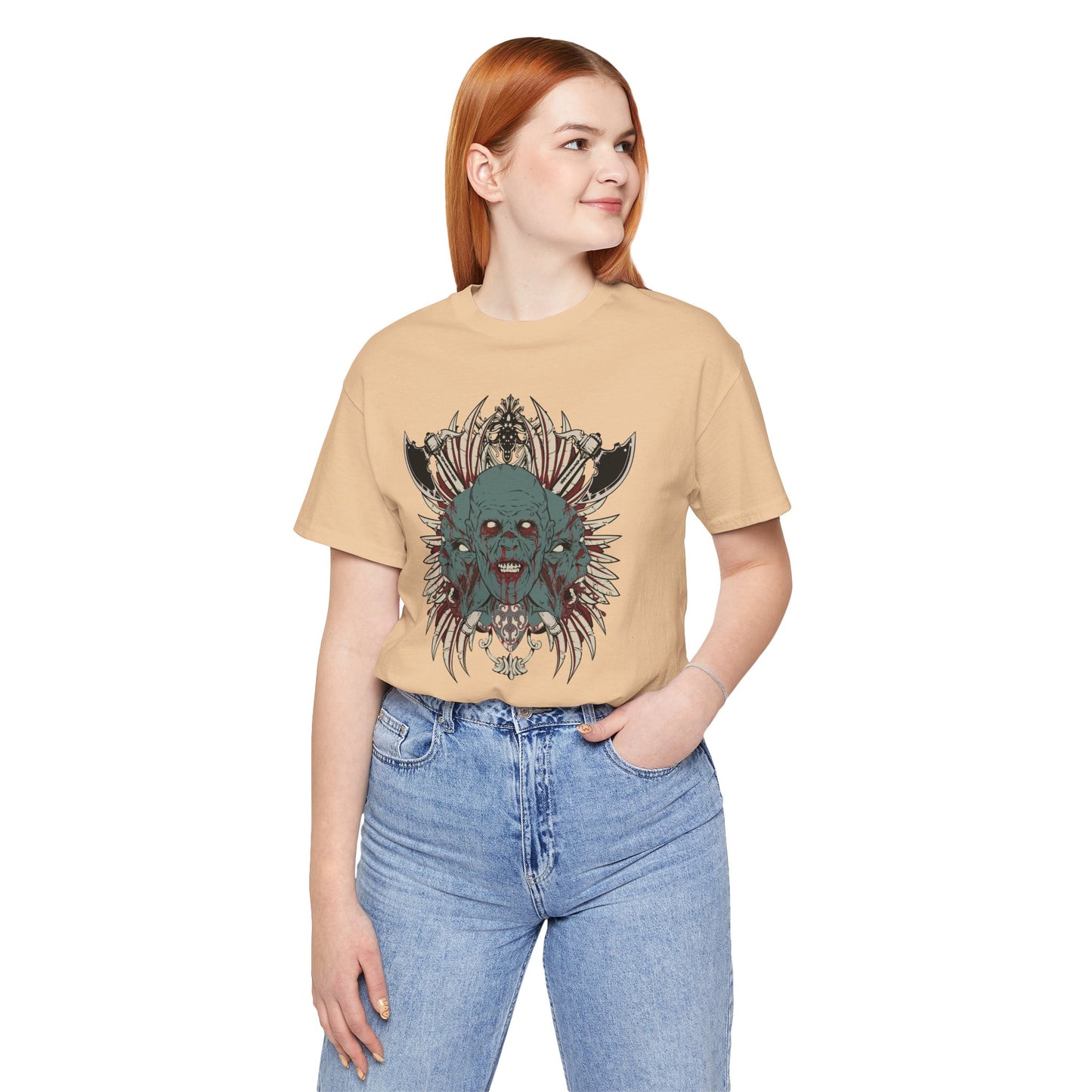 Zombie Skull Mandala T-Shirt Horror Graphic Tee, Gothic Skull Art-54-2