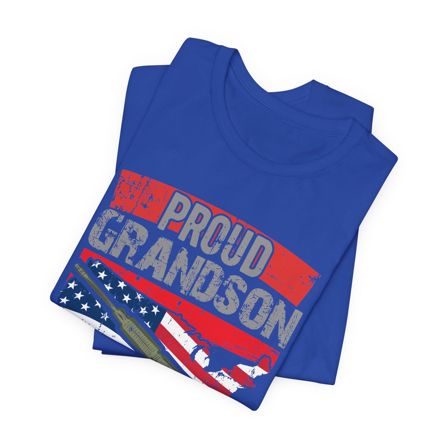 Proud Grandson of a WWII Veteran T-Shirt American Flag Rifle Graphic Unisex Cotton v16