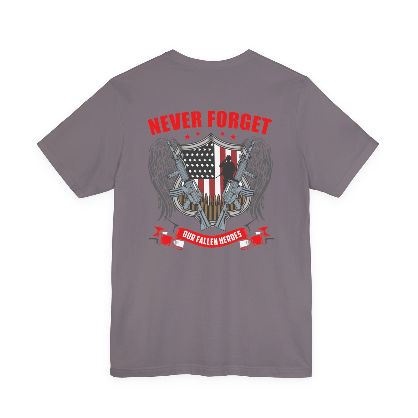 Never Forget Our Fallen Heroes T-Shirt American Flag Shield Eagles Unisex Cotton v39