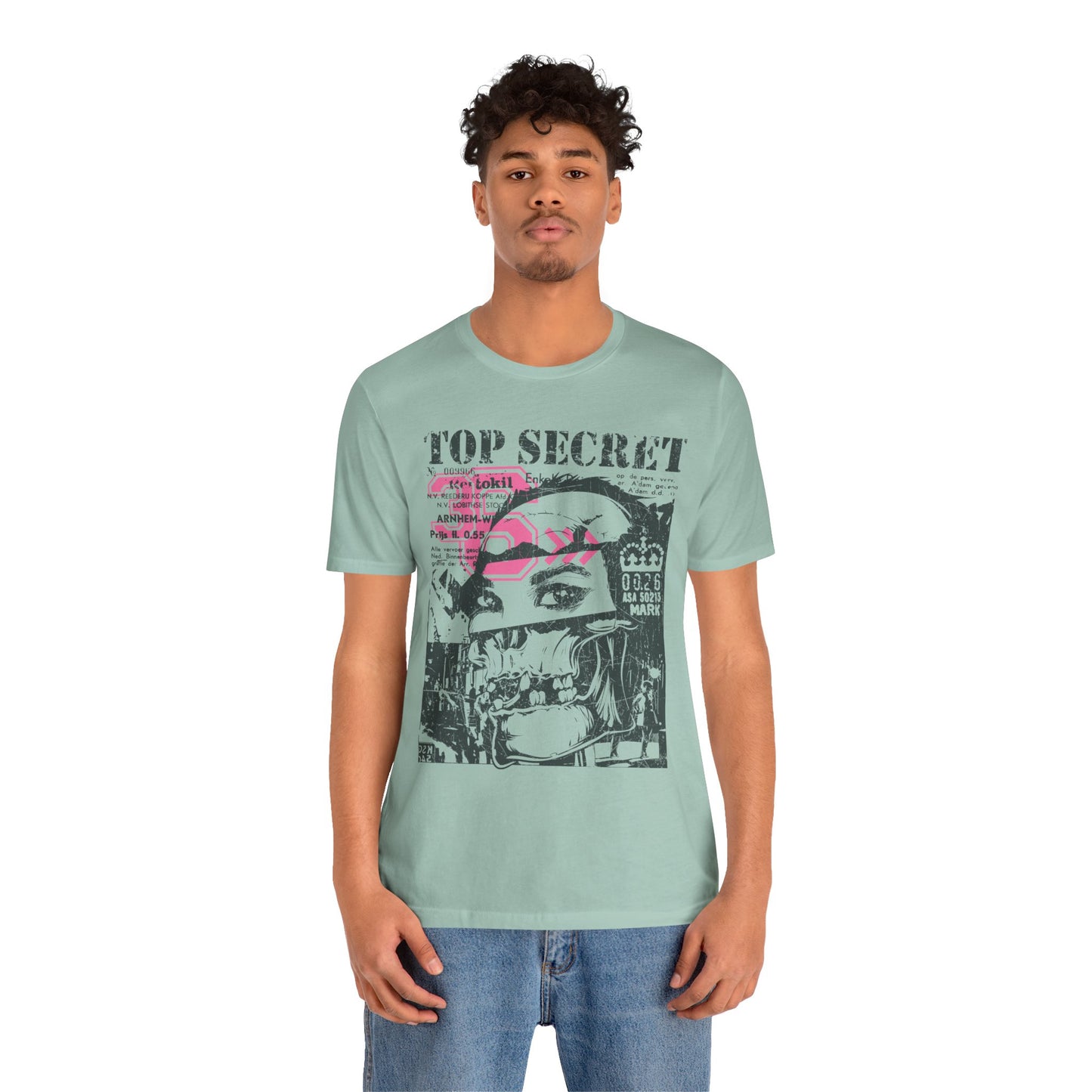 Top Secret Skull Face Tee Grunge Graphic T-Shirt Retro Collage A-6