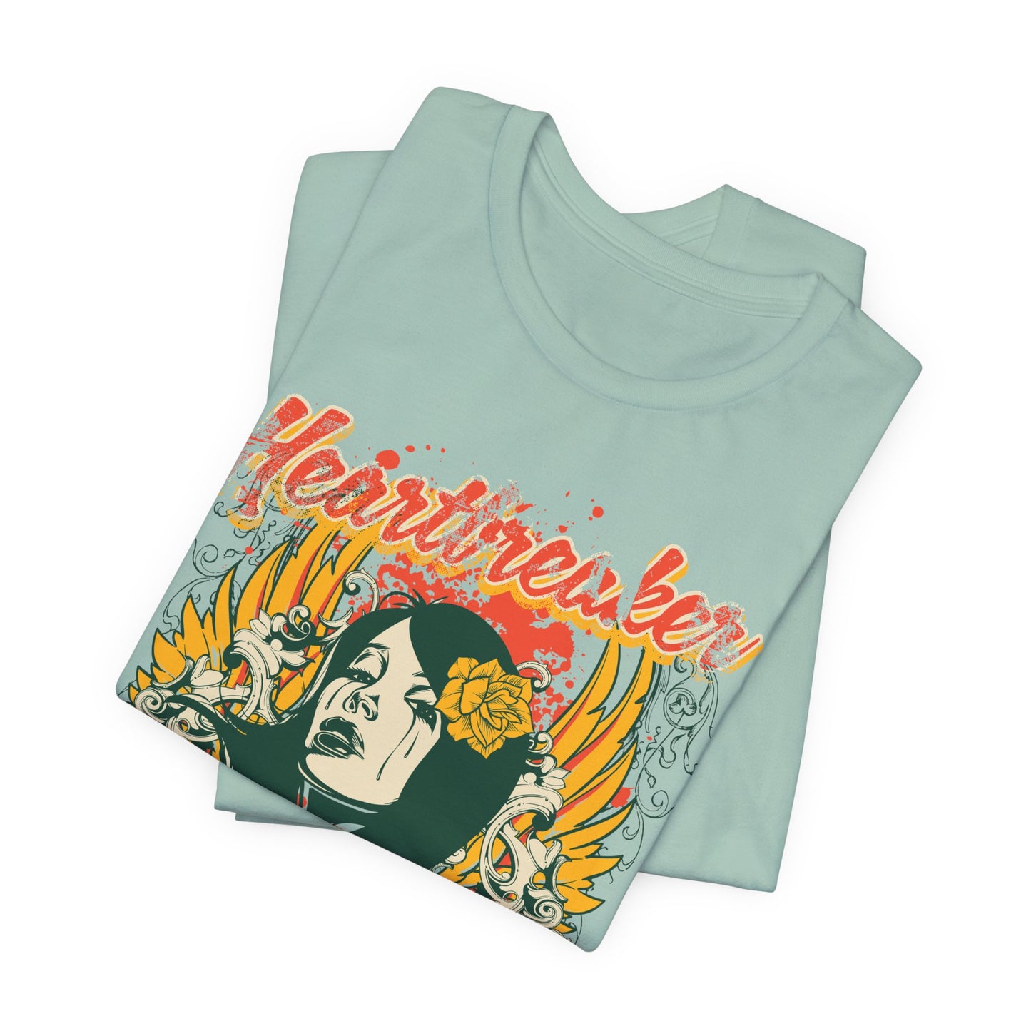 Heartbreaker Illustration Tee Retro Femme Portrait Floral Skull Graphic T-Shirt