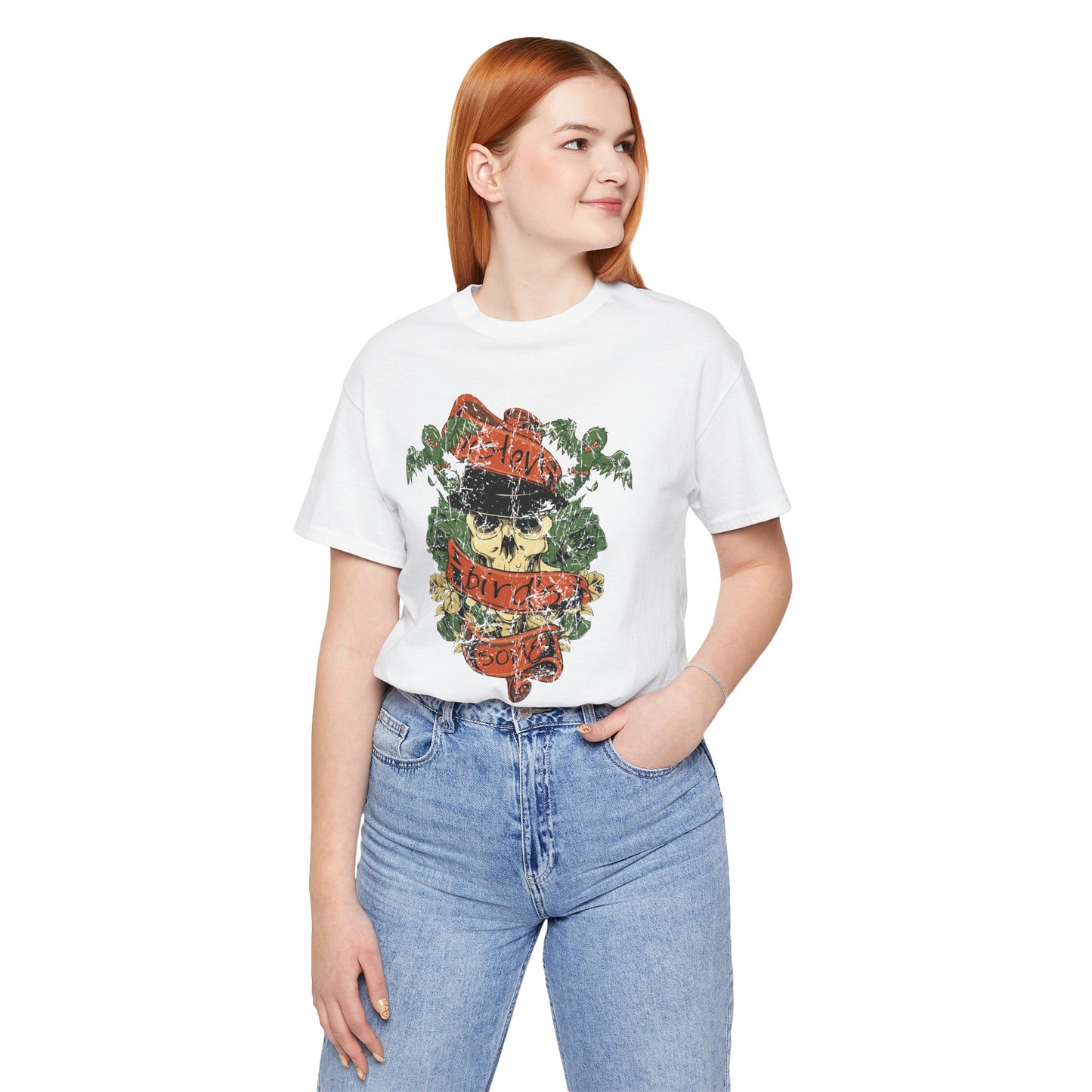 Skull Floral Tattoo Style Graphic Design Unisex Cotton T-Shirt Art-38