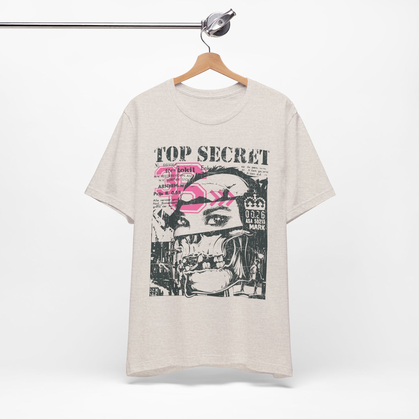 Top Secret Skull Face Tee Grunge Graphic T-Shirt Retro Collage A-6