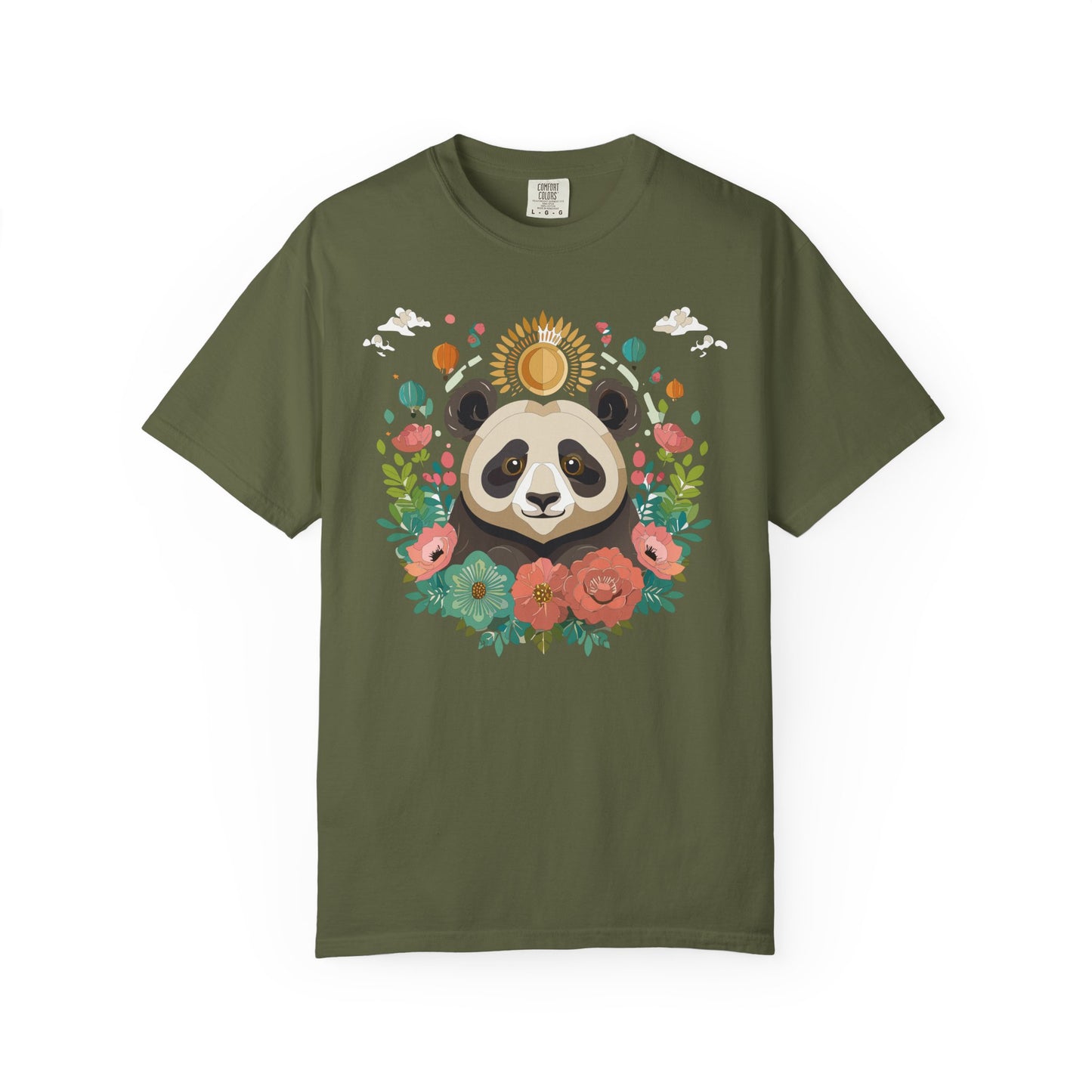 Panda Portrait T-Shirt Unisex Cotton Floral Chinese Graphic Circle Animal Art Tee p4