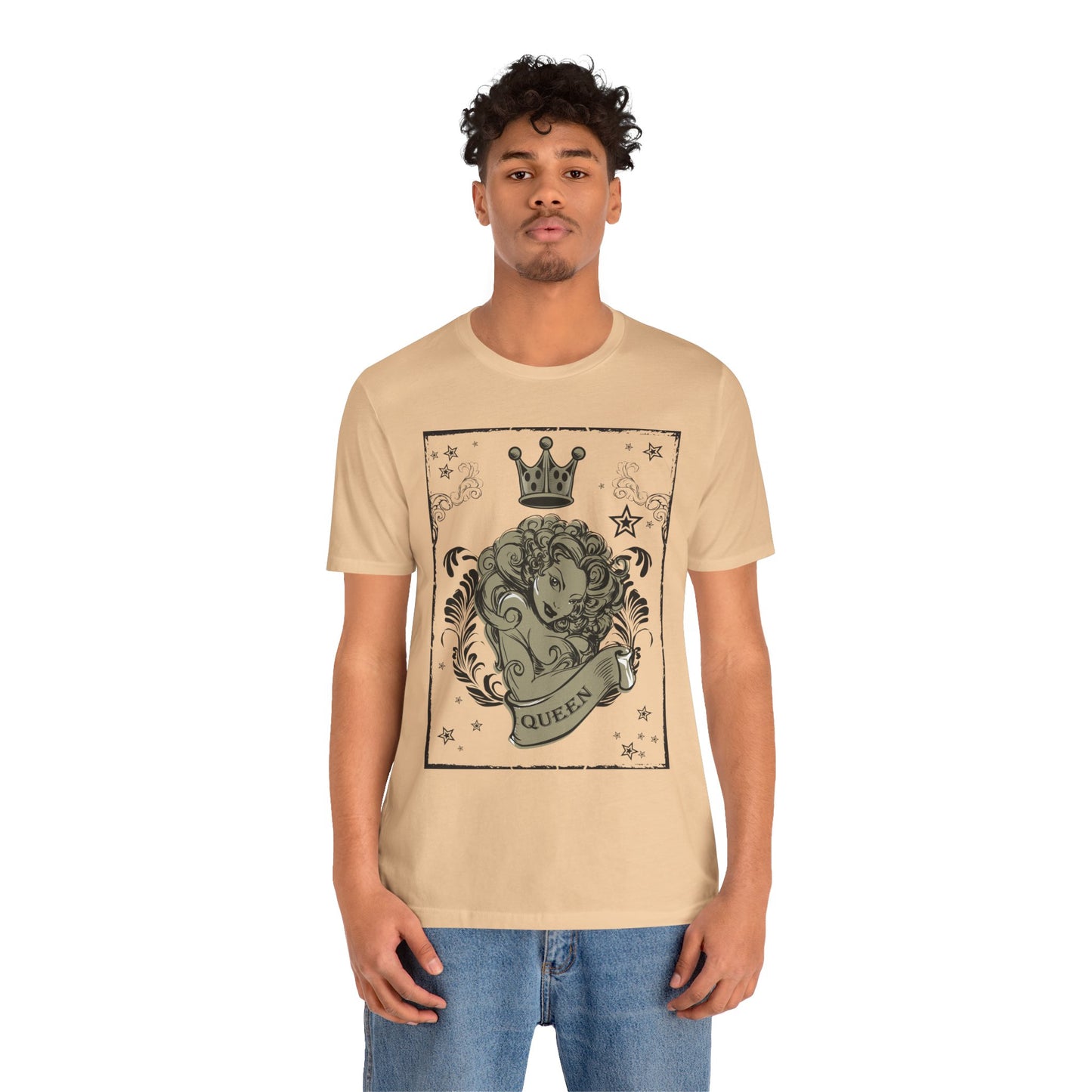 Crown Face Portrait Graphic Tee Vintage Floral Illustration Rock Band T-Shirt