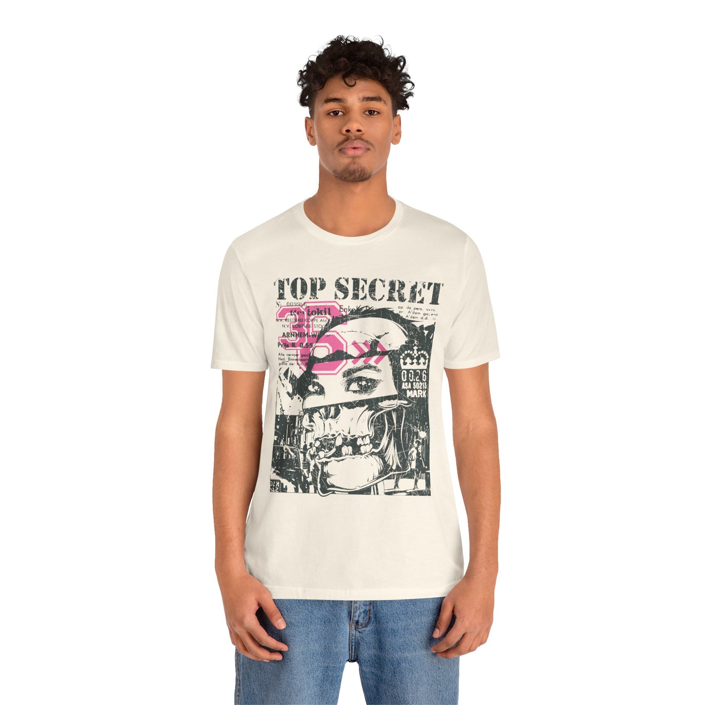 Top Secret Skull Face Tee Grunge Graphic T-Shirt Retro Collage A-6