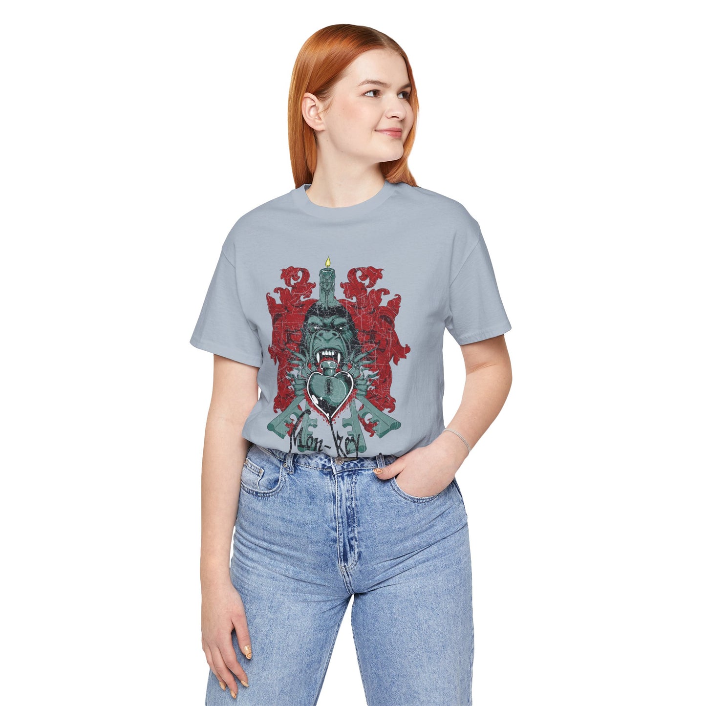 Gorilla Crest with Sword and Heart T-Shirt Heraldic Gothic Design Rock Band T-Shirt