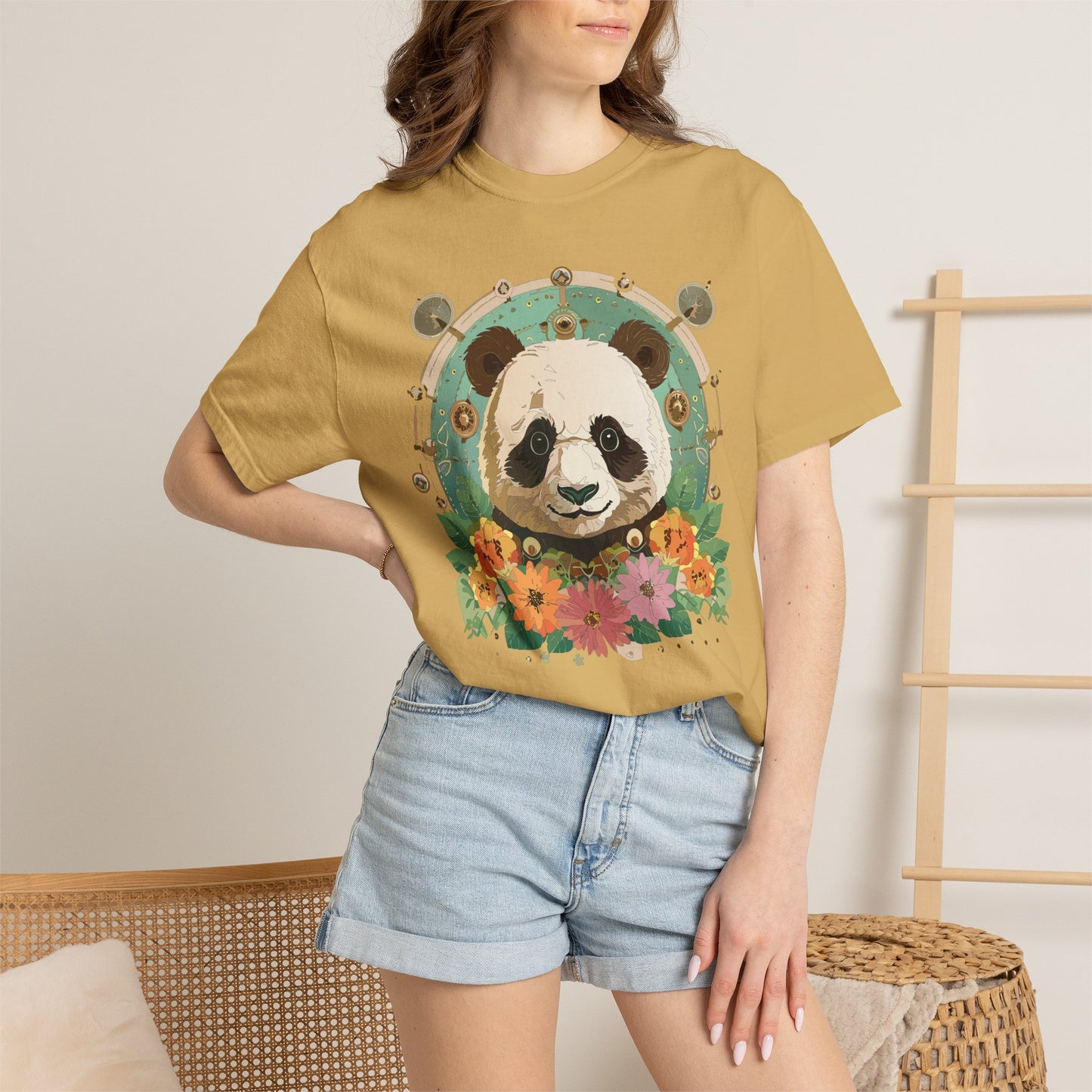 Panda Portrait T-Shirt Unisex Cotton Floral Chinese Graphic Circle Animal Art Tee p3