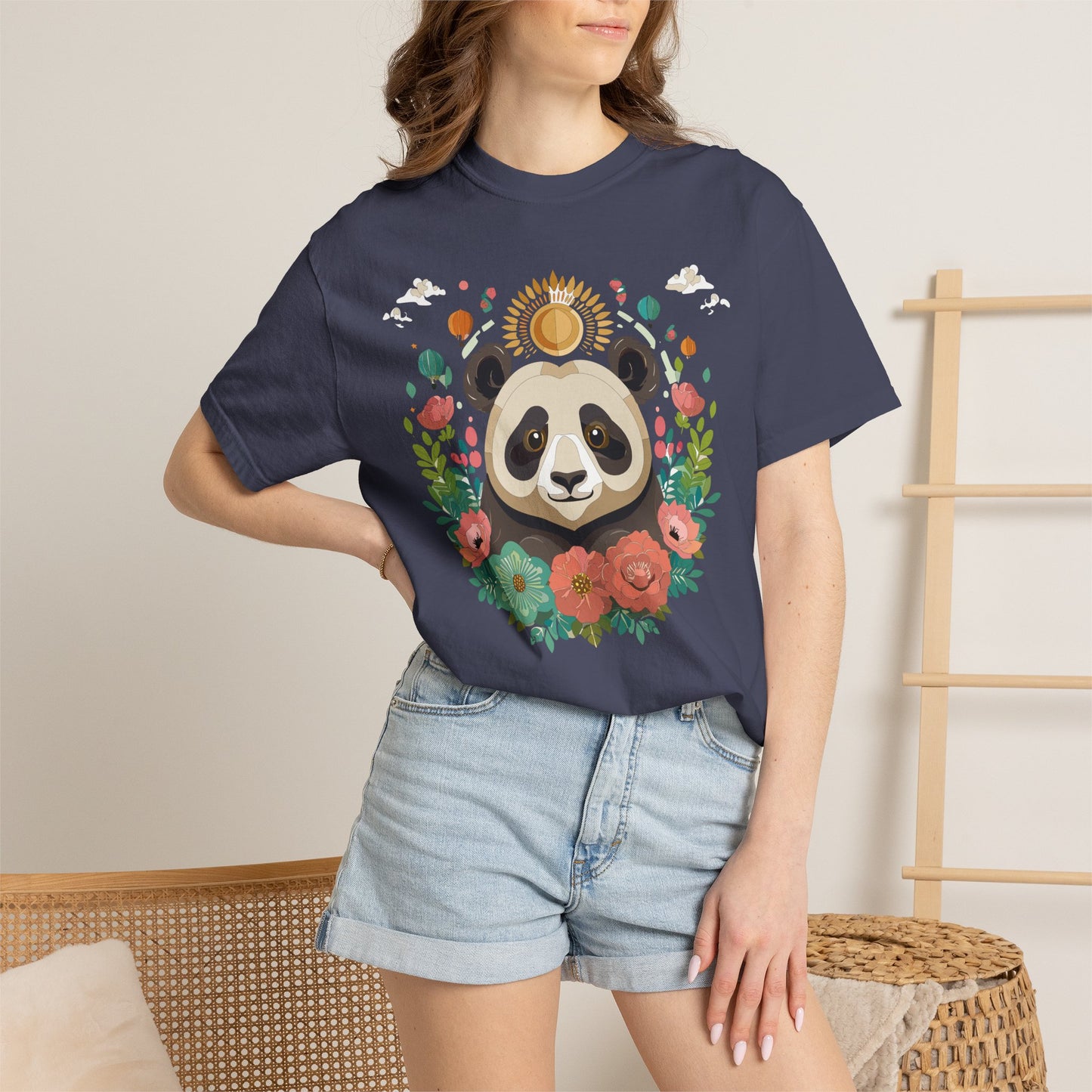 Panda Portrait T-Shirt Unisex Cotton Floral Chinese Graphic Circle Animal Art Tee p4