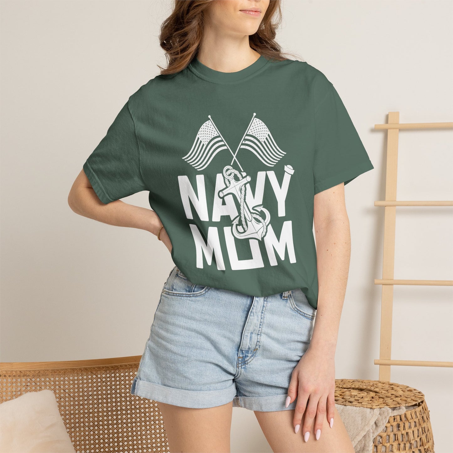 Navy Mom T-shirt Mother's Day Mama Tee Unisex Comfort Colors Garment-Dyed Cotton h20