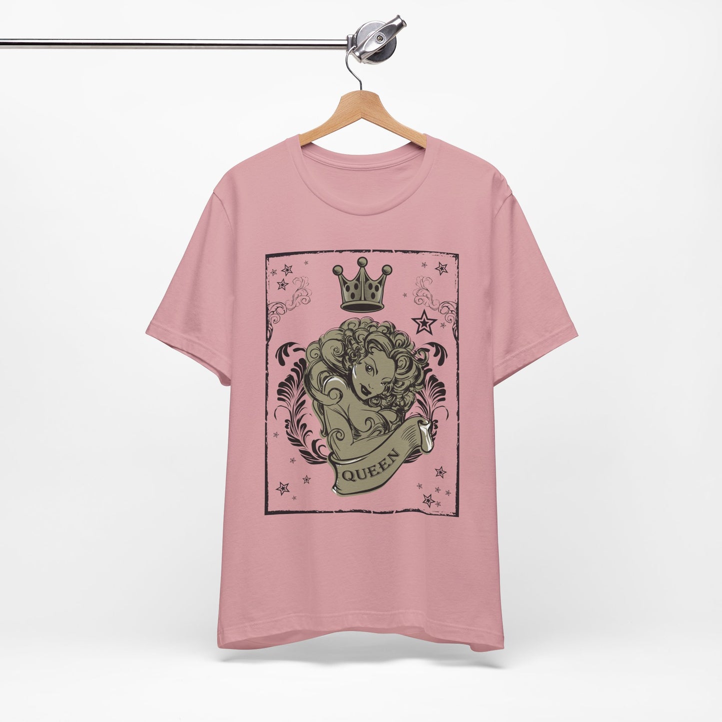 Crown Face Portrait Graphic Tee Vintage Floral Illustration Rock Band T-Shirt
