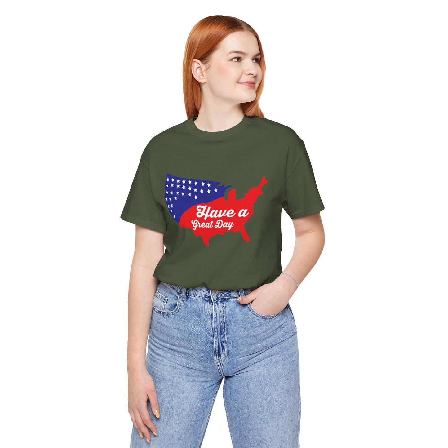 USA Map Patriotic Graphic Unisex Cotton T-Shirt 021